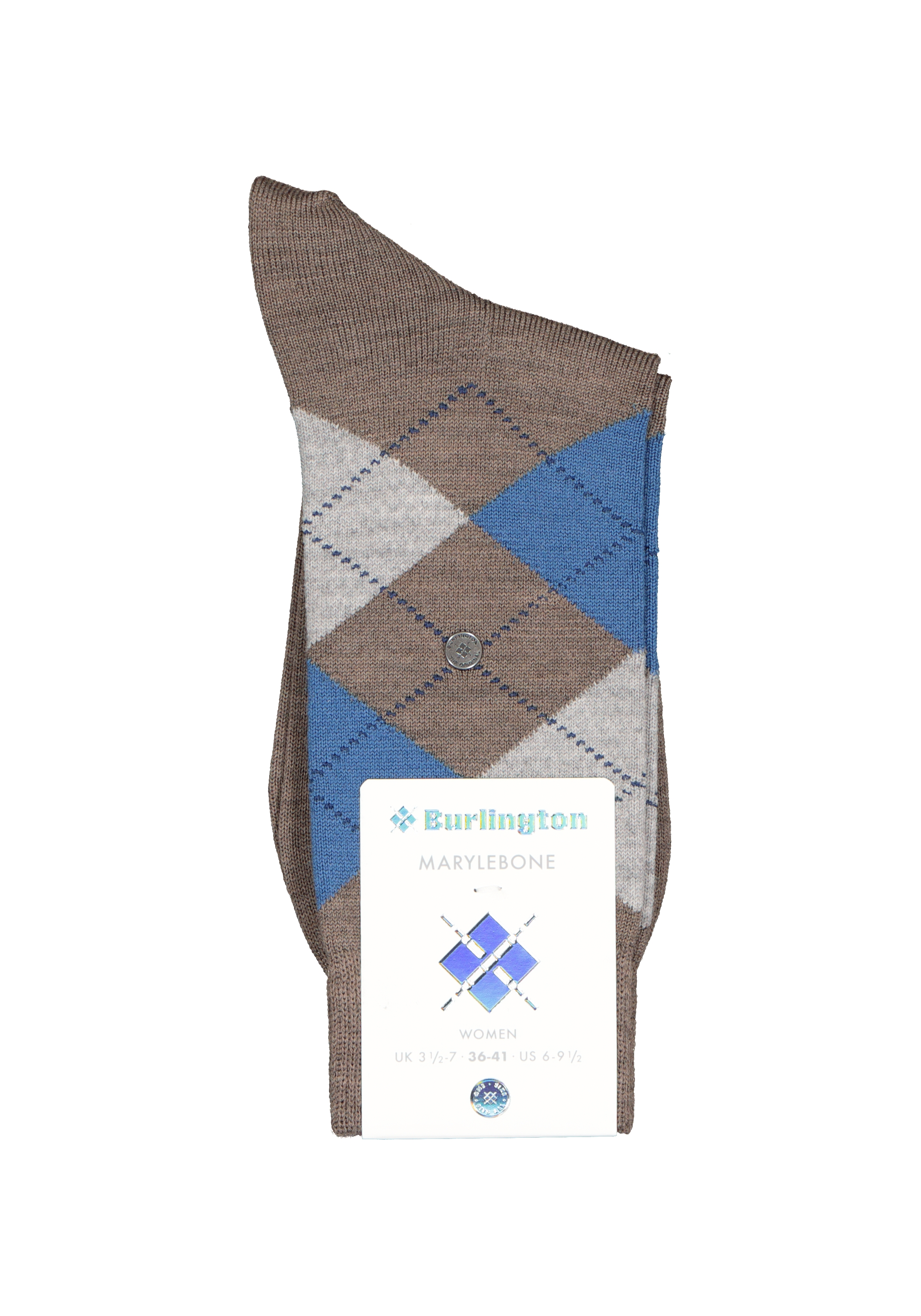Burlington Marylebone damessokken, wol,  lichtbruin met blauw en grijs