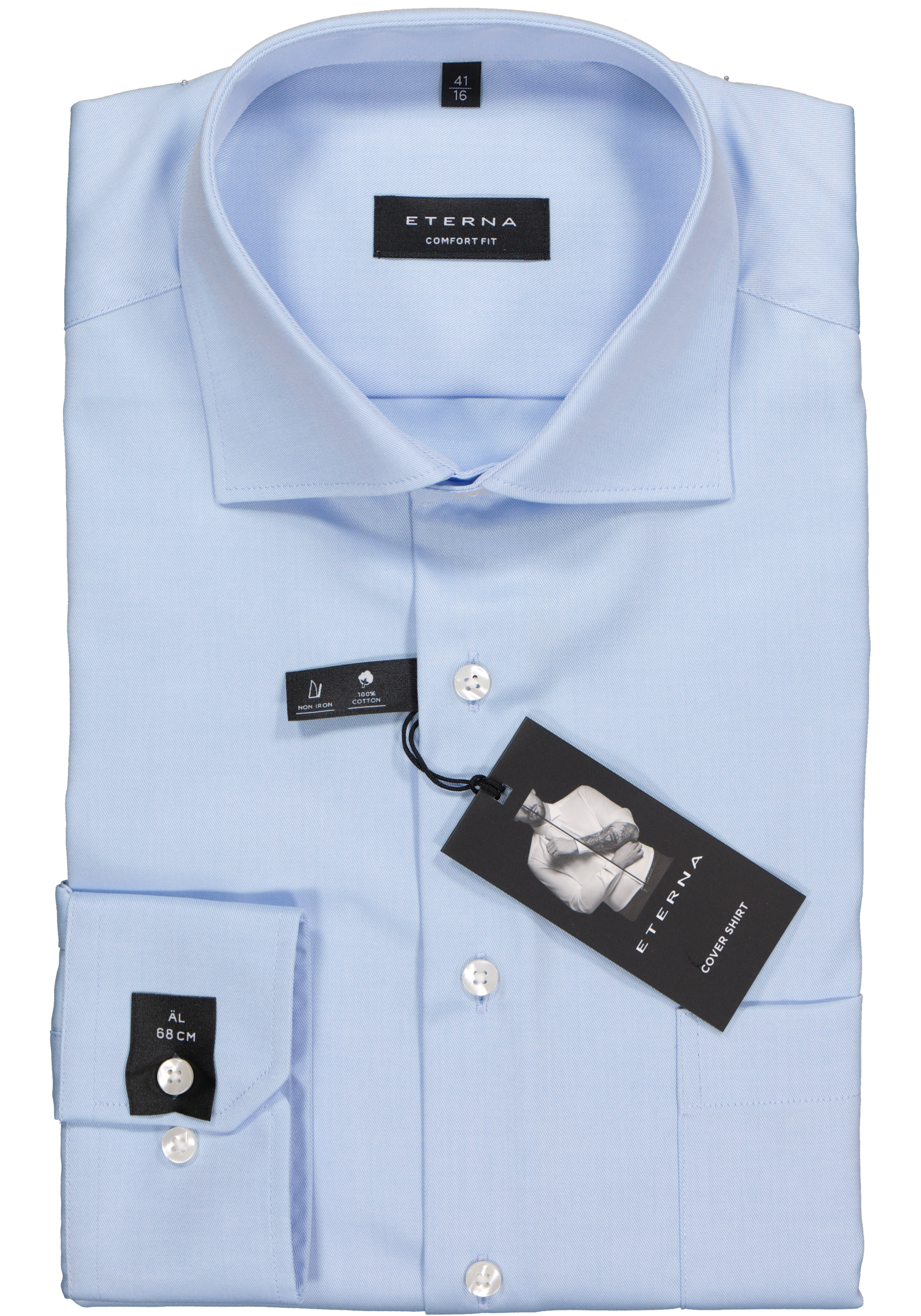 ETERNA comfort fit overhemd, mouwlengte 7, niet doorschijnend twill heren overhemd, lichtblauw