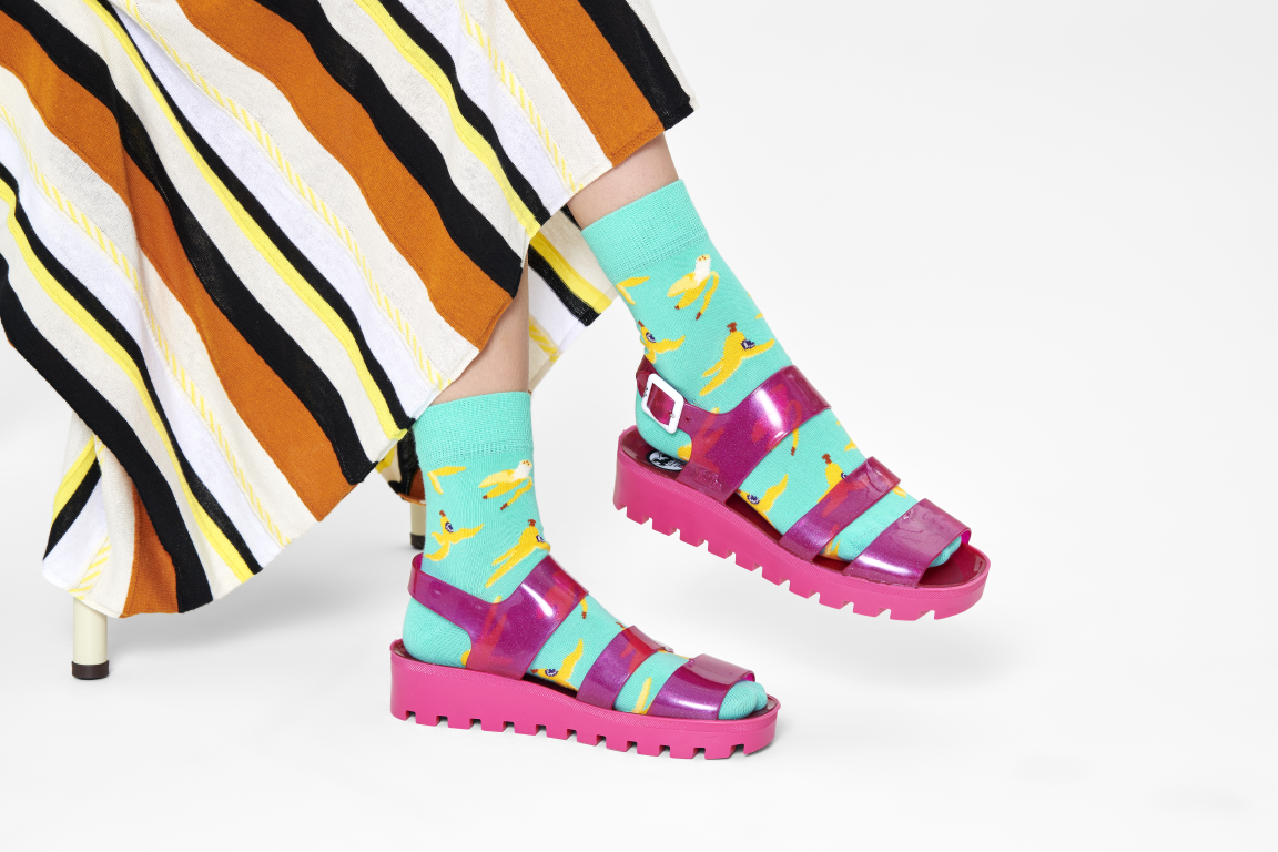 Happy Socks Banana Break 1/2 Crew Sock, hoge unisex enkelsokken