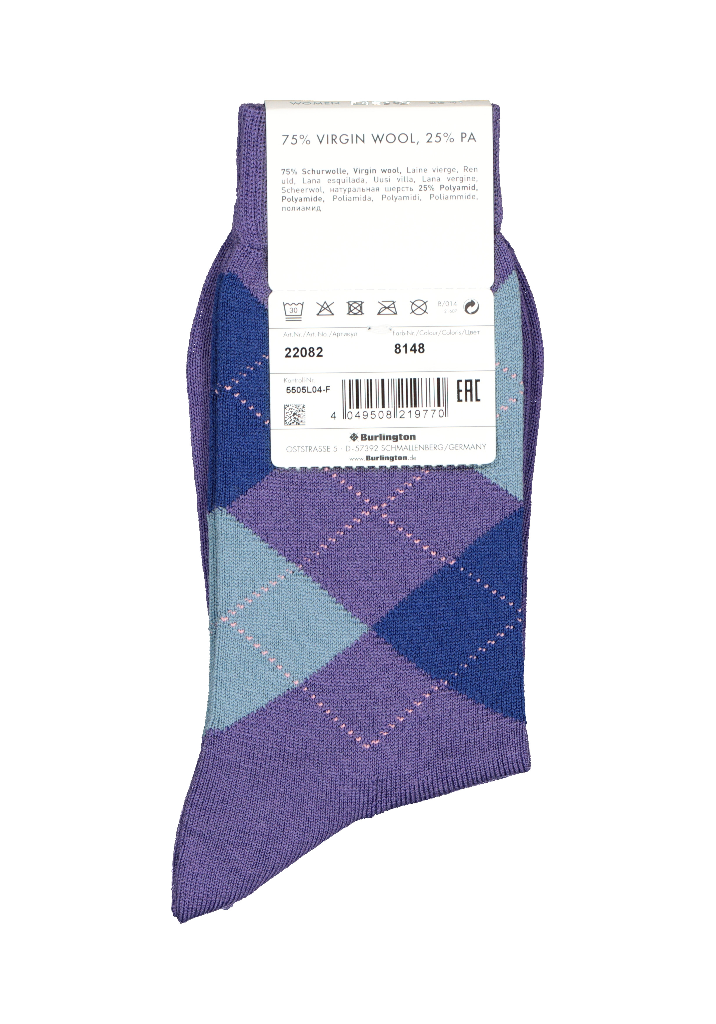 Burlington Marylebone damessokken, wol,  paars met blauw