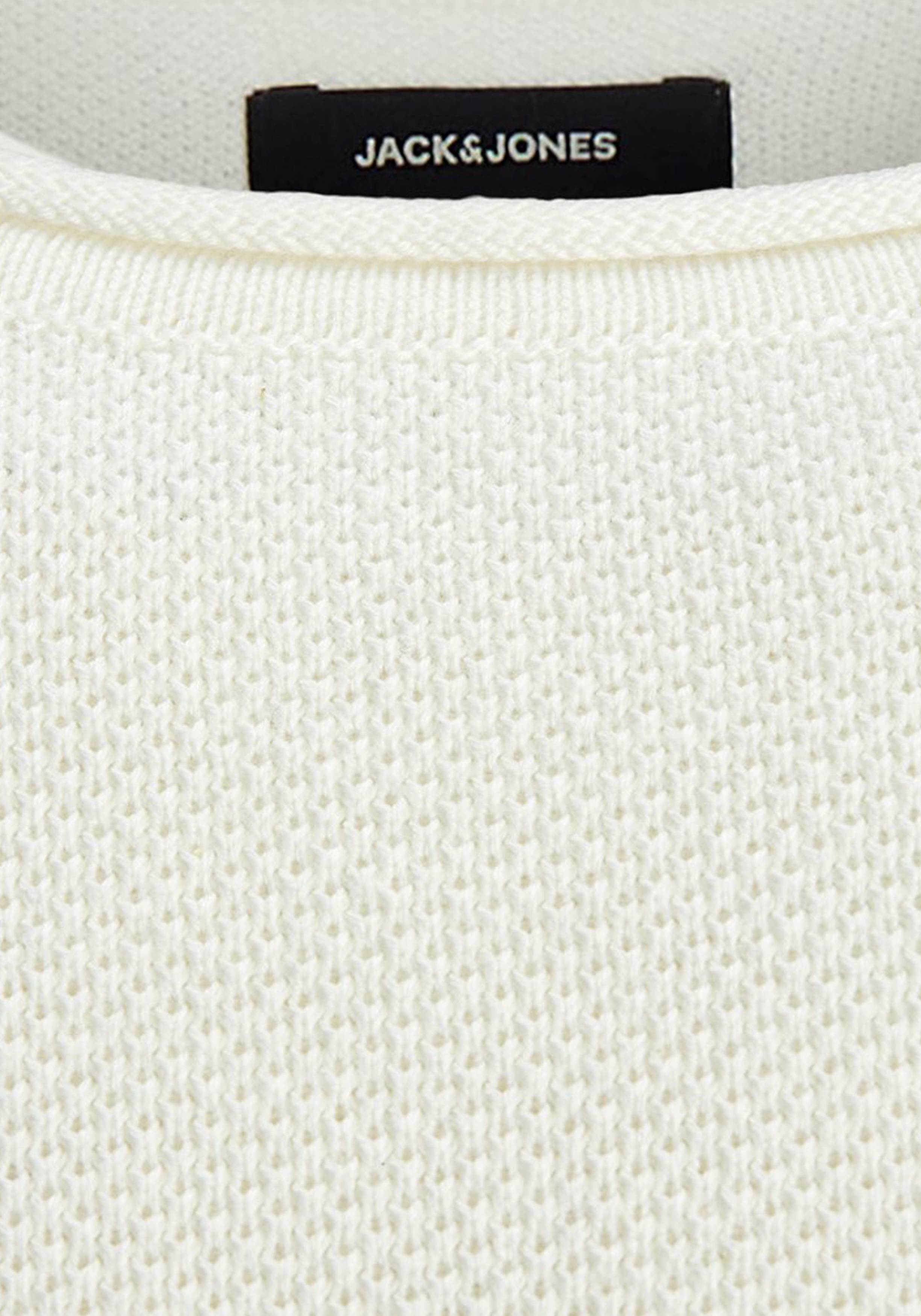 JACK & JONES slim fit trui katoen, O-hals, off-white ecru