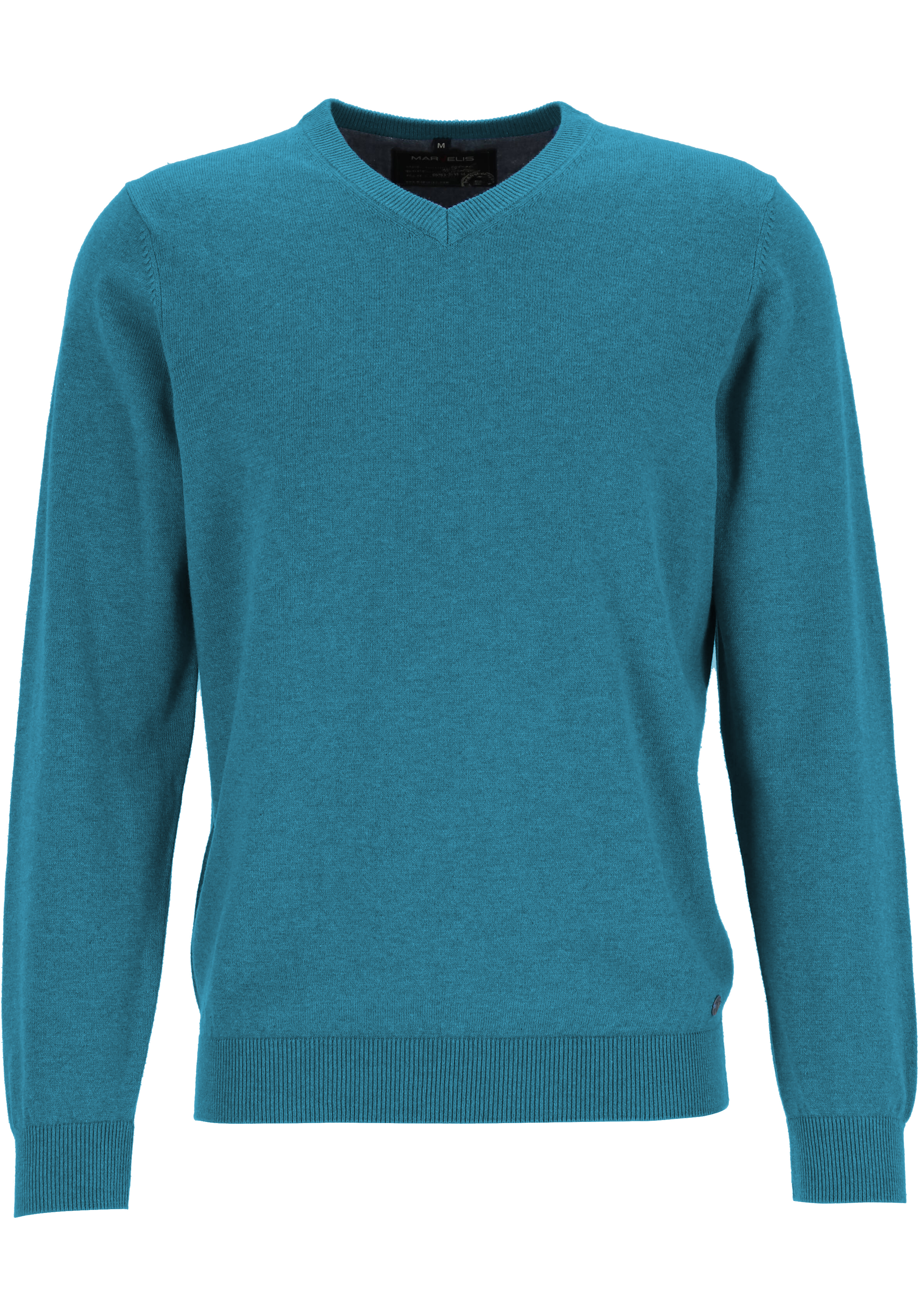 MARVELIS modern fit trui katoen, V-hals, petrol