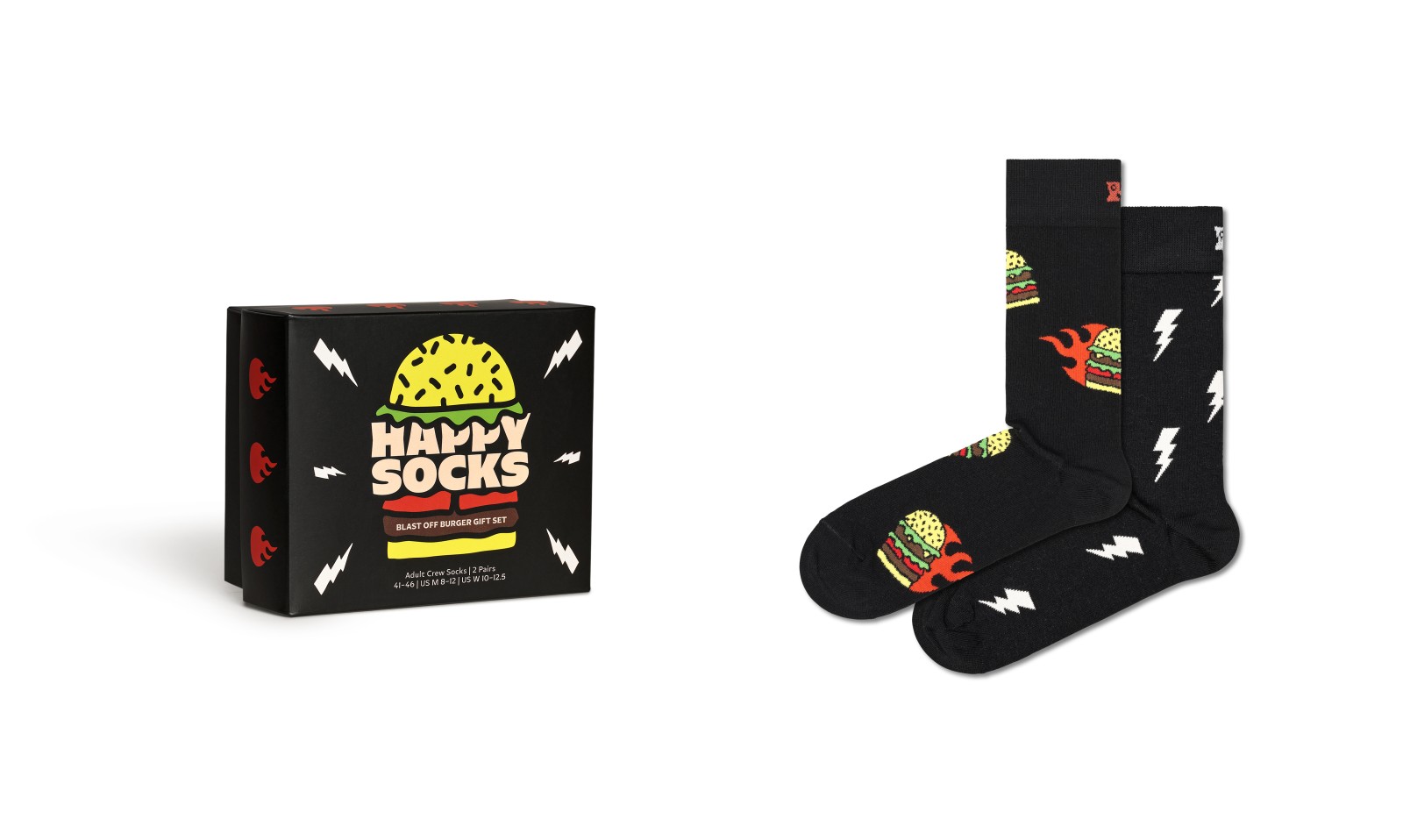 Happy Socks Blast Off Burger Socks Gift Set (2-pack), unisex sokken in cadeauverpakking