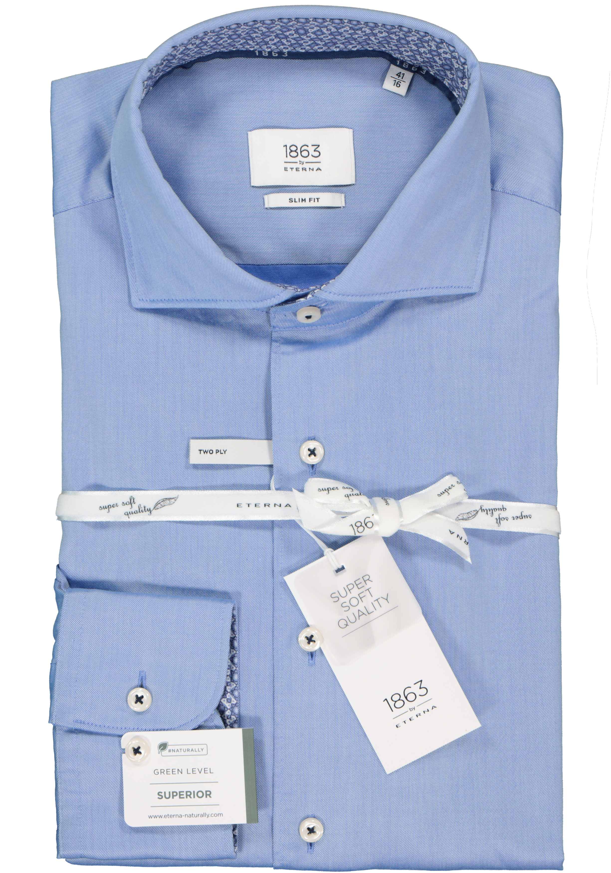 ETERNA 1863 slim fit casual Soft tailoring overhemd, twill heren overhemd, blauw (contrast)