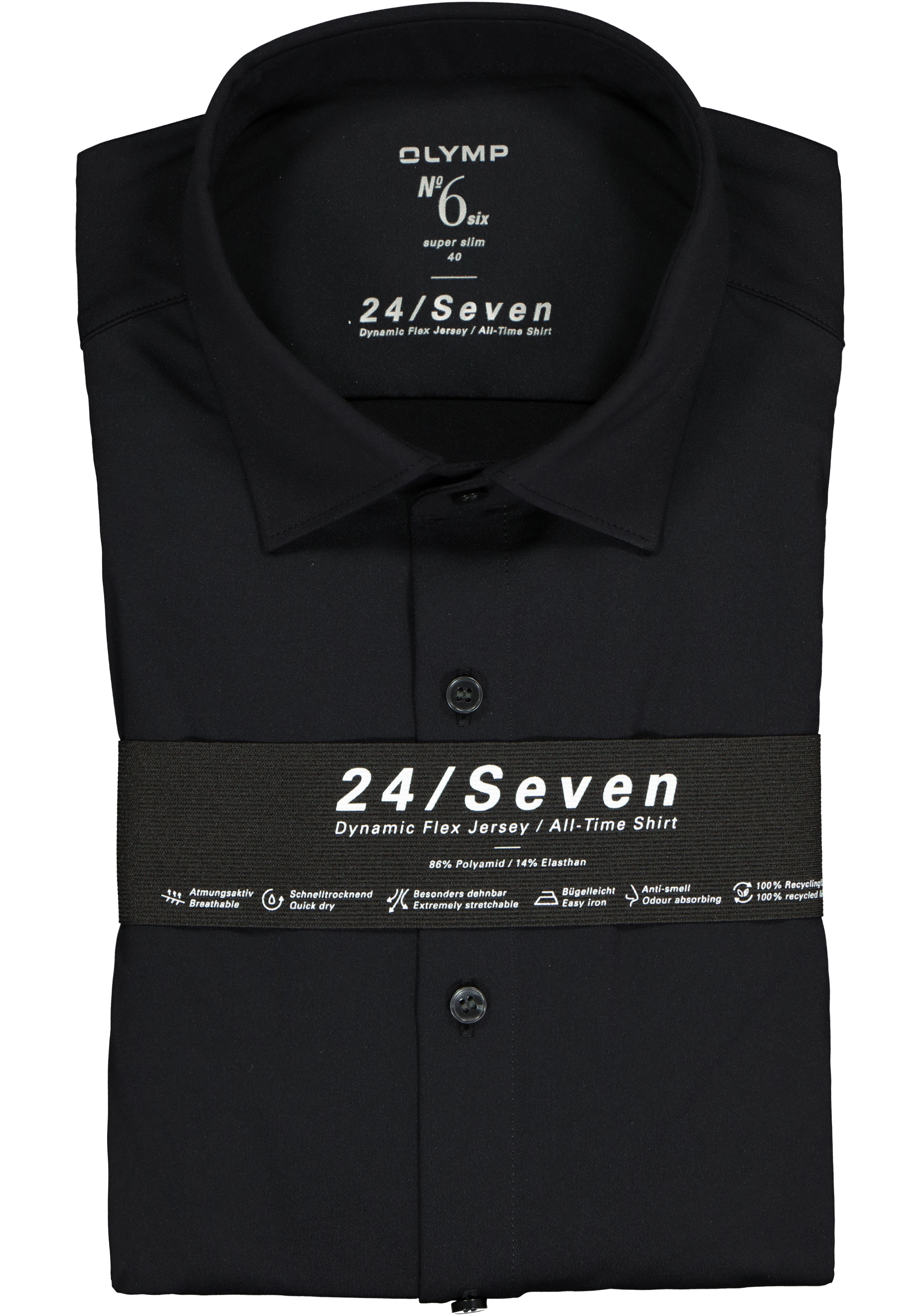 OLYMP No. Six 24/Seven super slim fit overhemd, zwart tricot