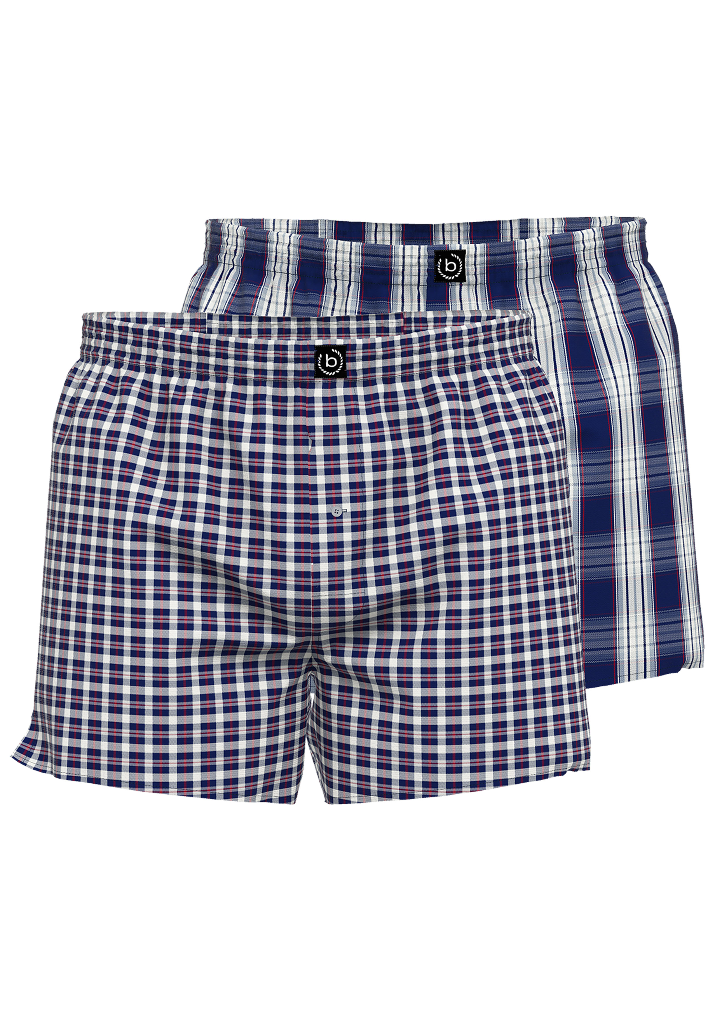BUGATTI heren boxershorts geweven wijd model met gulp (2-pack), middenblauw geruit