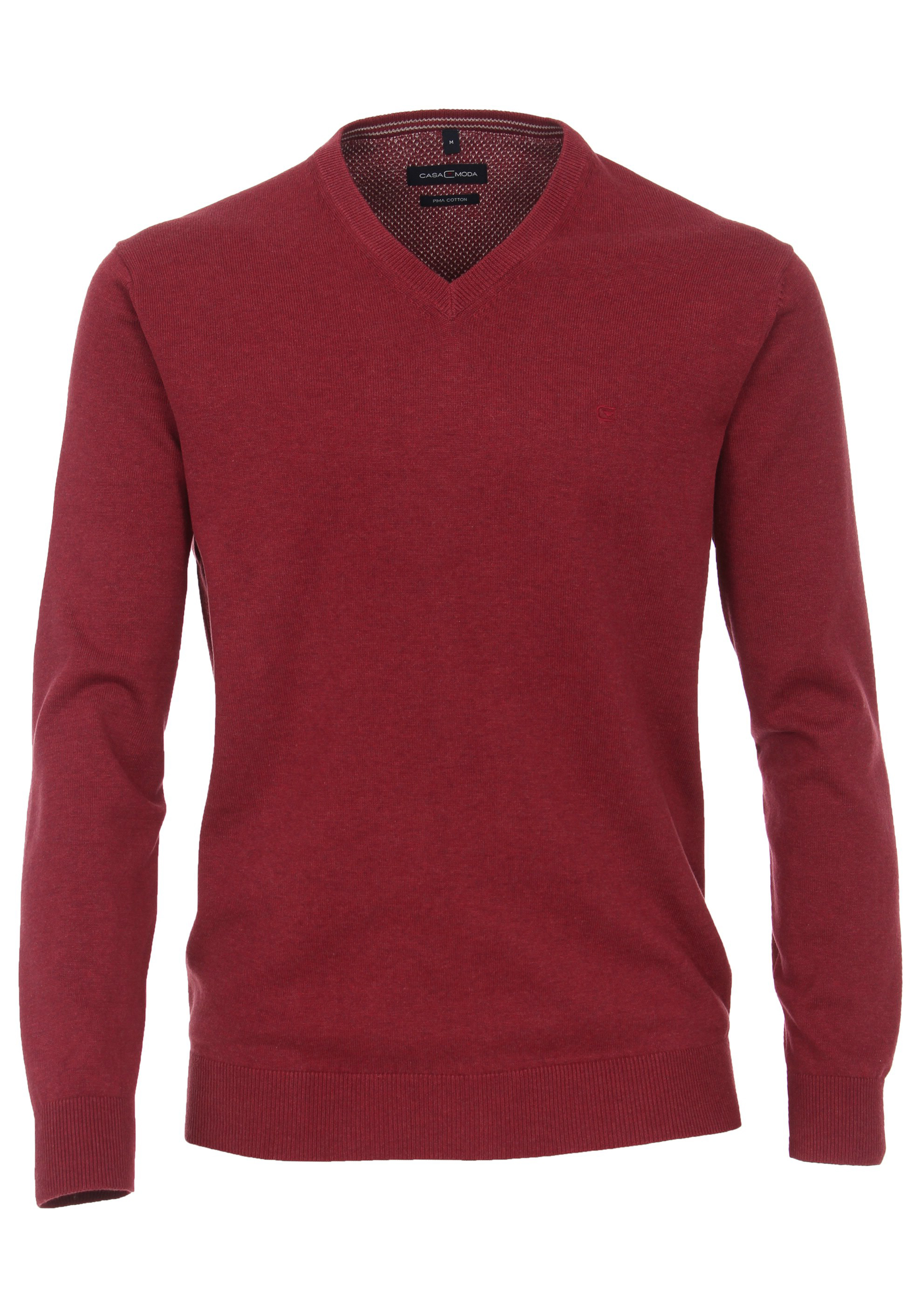 CASA MODA heren trui katoen, V-hals, donkerrood