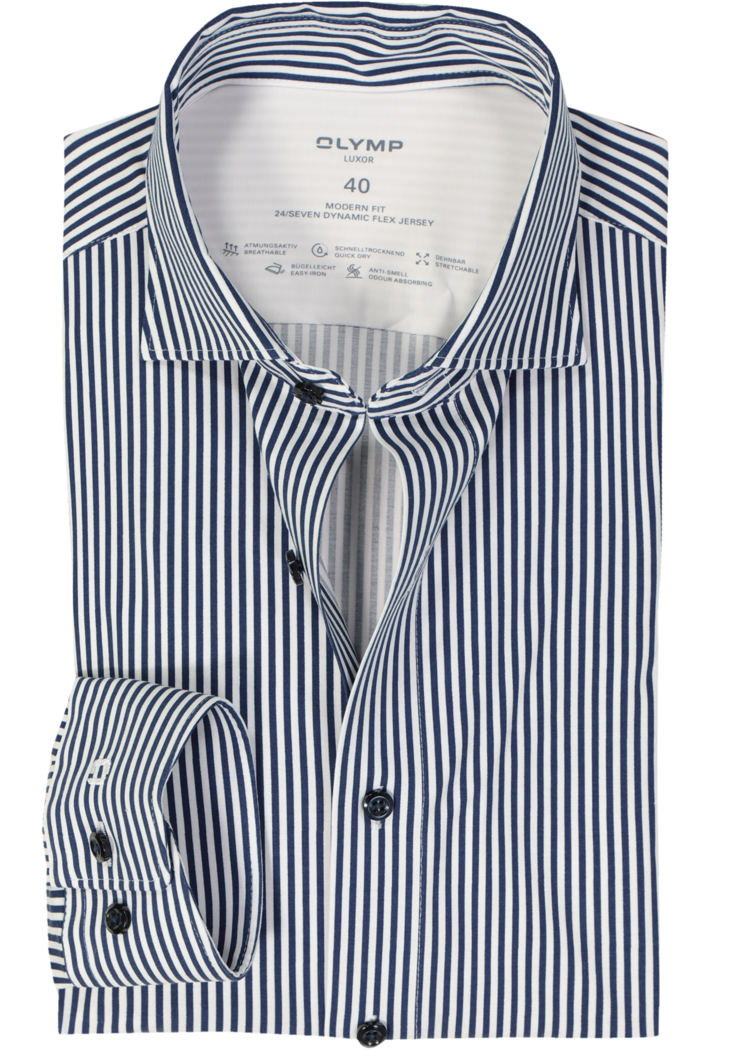 OLYMP Luxor 24/7 modern fit overhemd, tricot, marineblauw gestreept