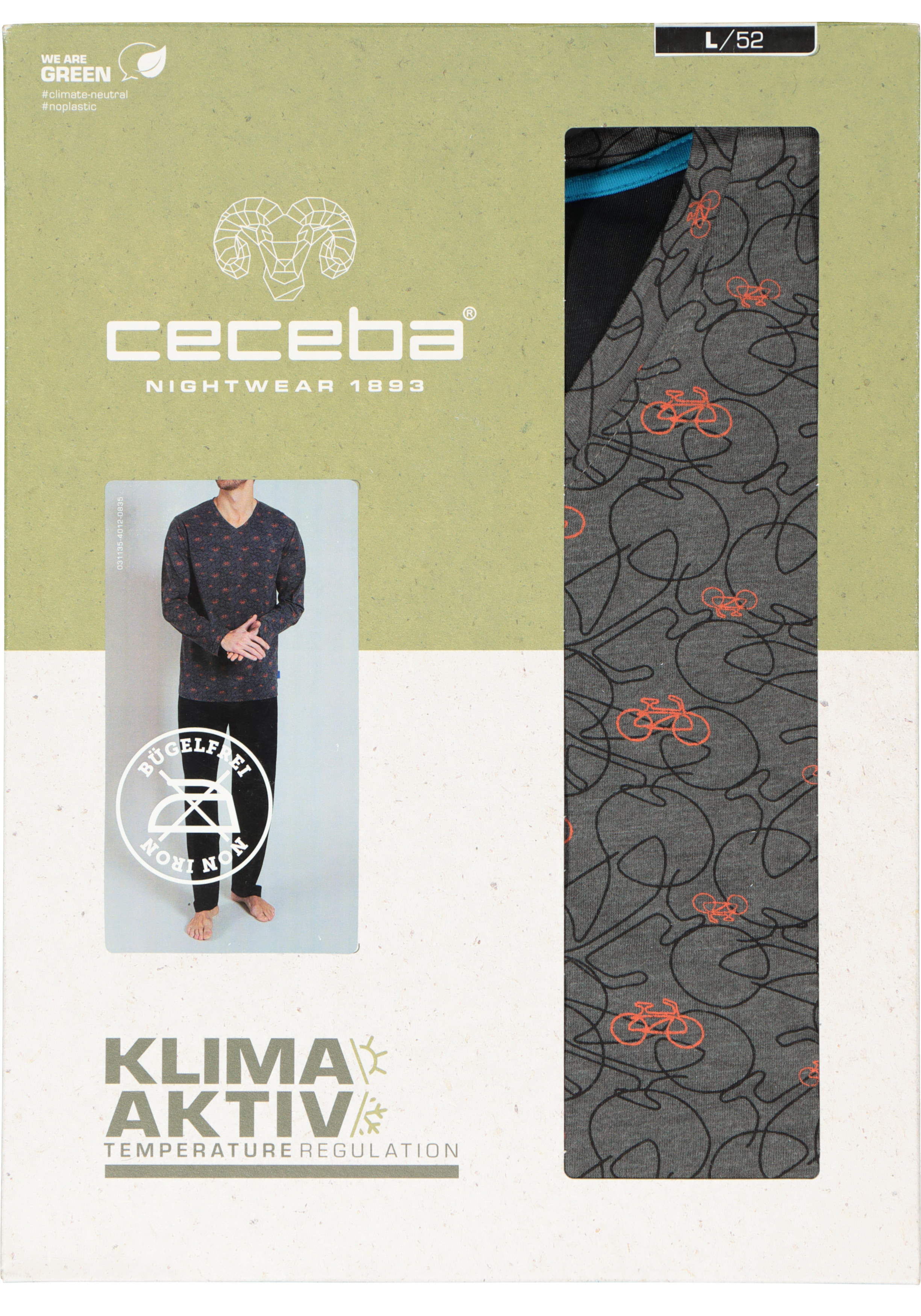 Ceceba heren pyjama V-hals, donkergrijs dessin
