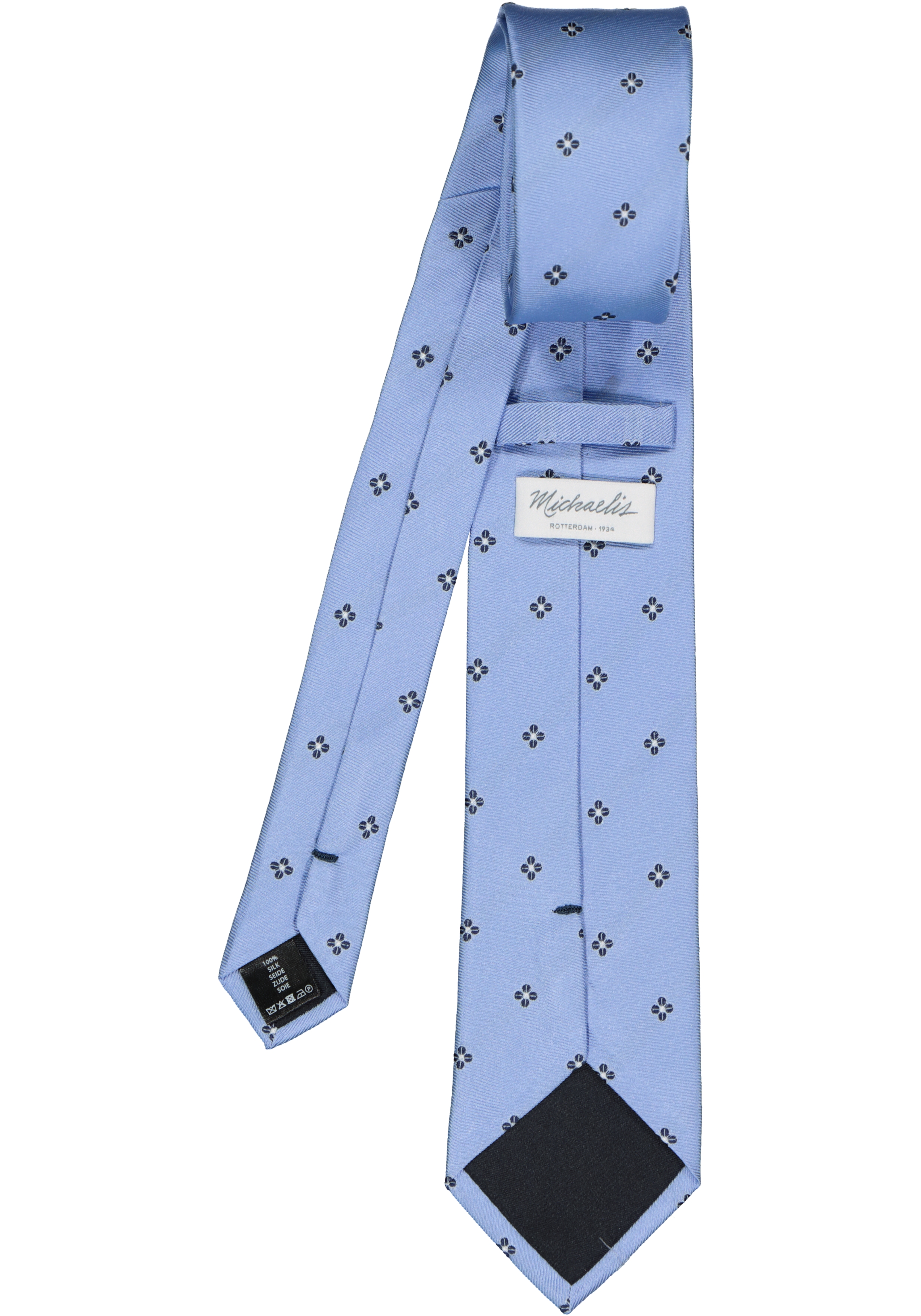 Michaelis  stropdas, zijde, lichtblauw met donkerblauw en wit dessin
