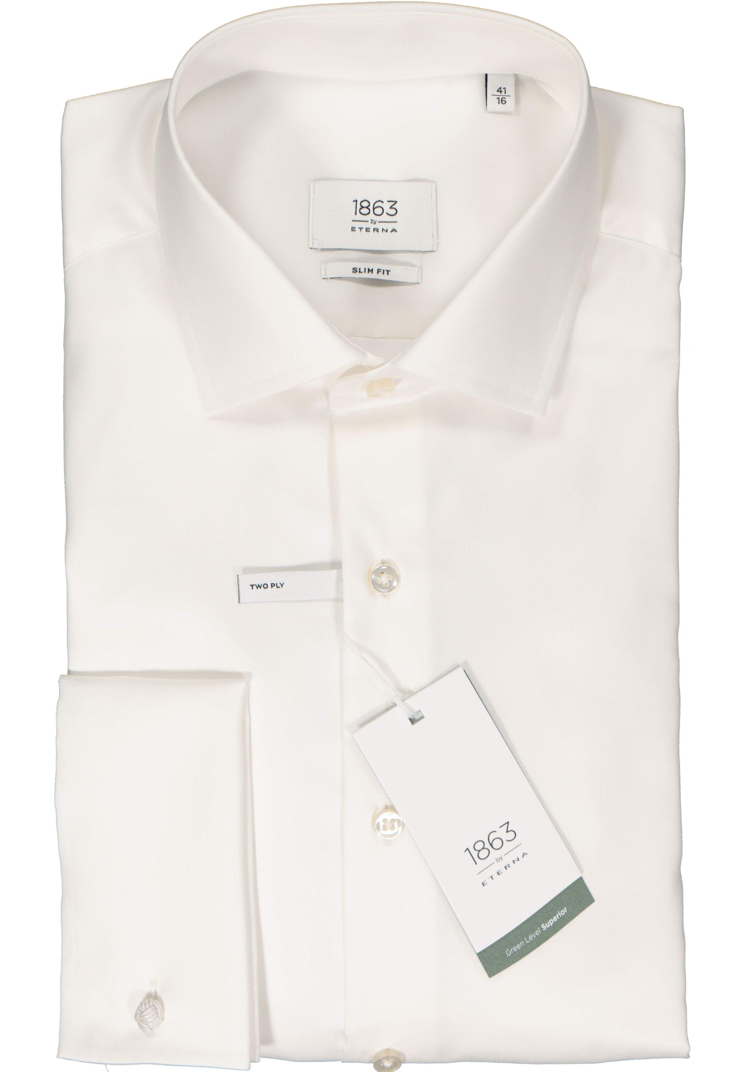ETERNA slim fit overhemd, twill met dubbele manchet, ecru