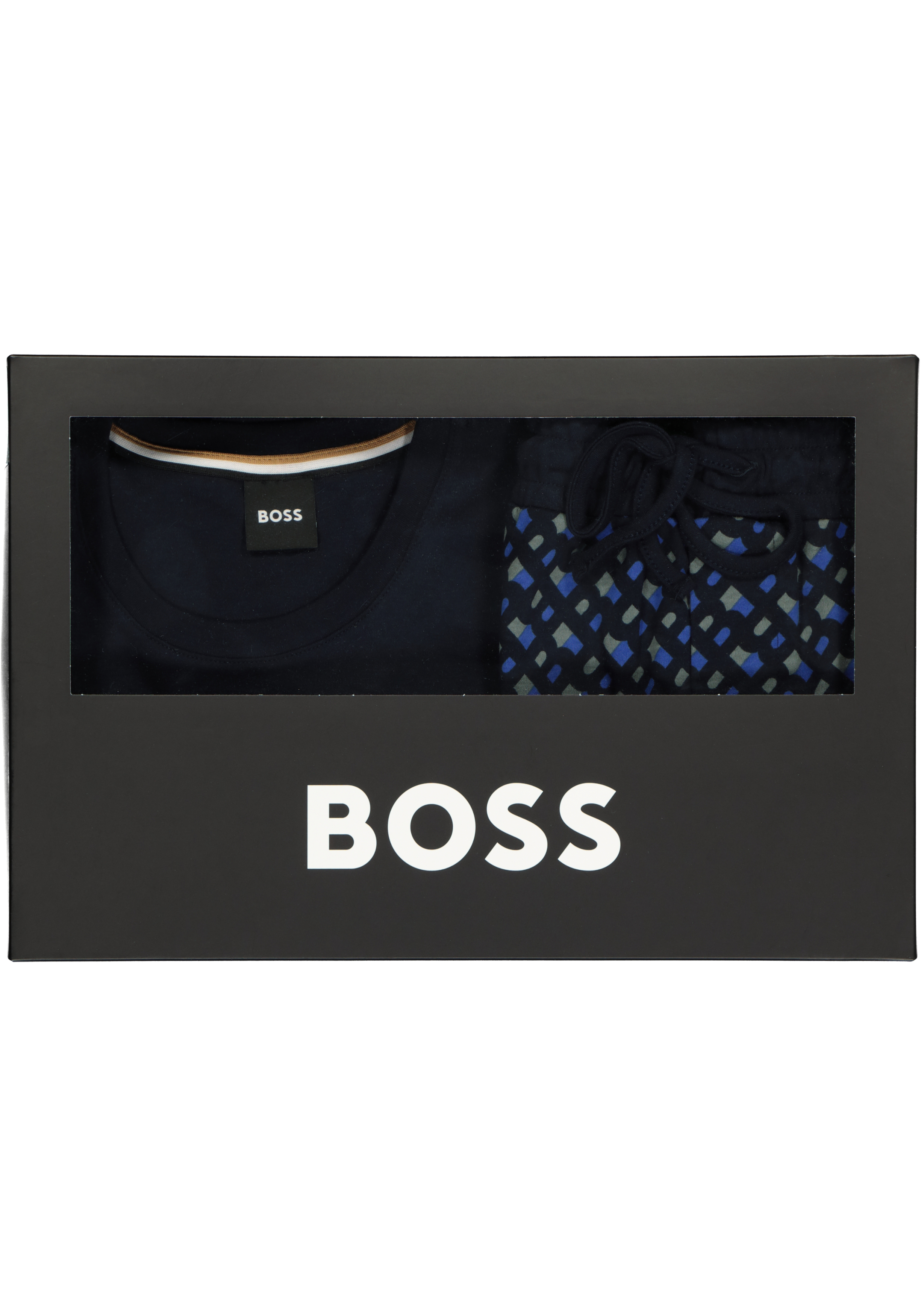 BOSS Relax Short Set, heren shortama set, kobalt blauw dessin