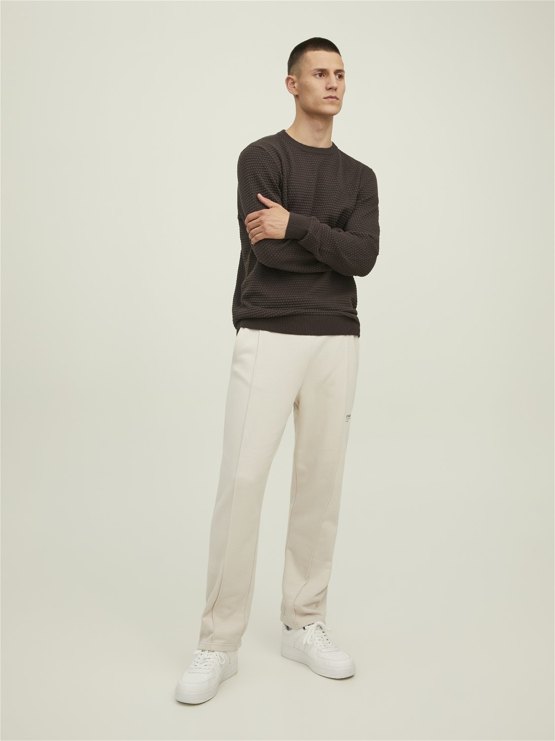 JACK & JONES Atlas knit crew neck slim fit, heren pullover katoen met O-hals, donkerbruin