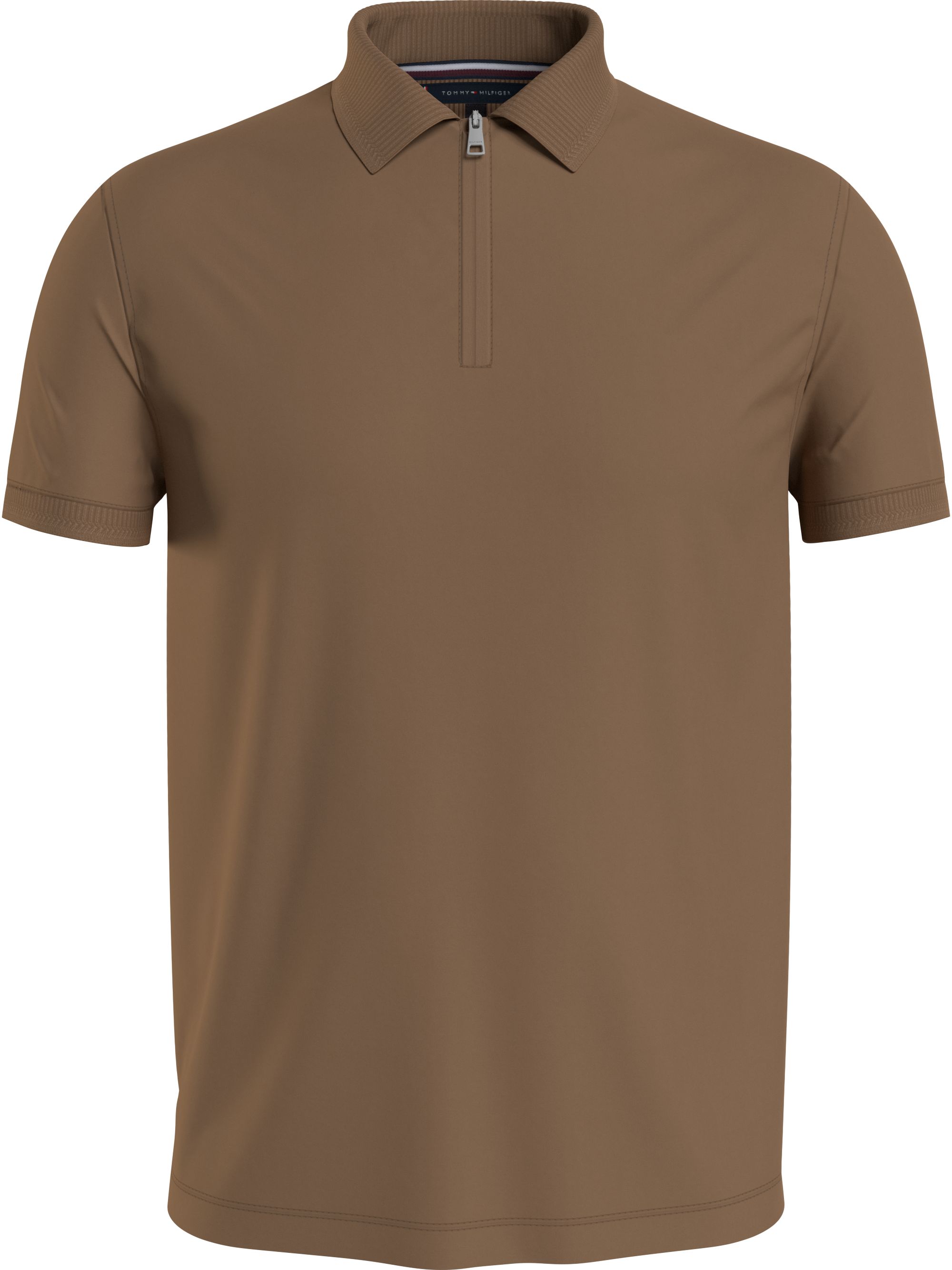Tommy Hilfiger Dc Interlock Zip Slim Polo, heren poloshirt, bruin