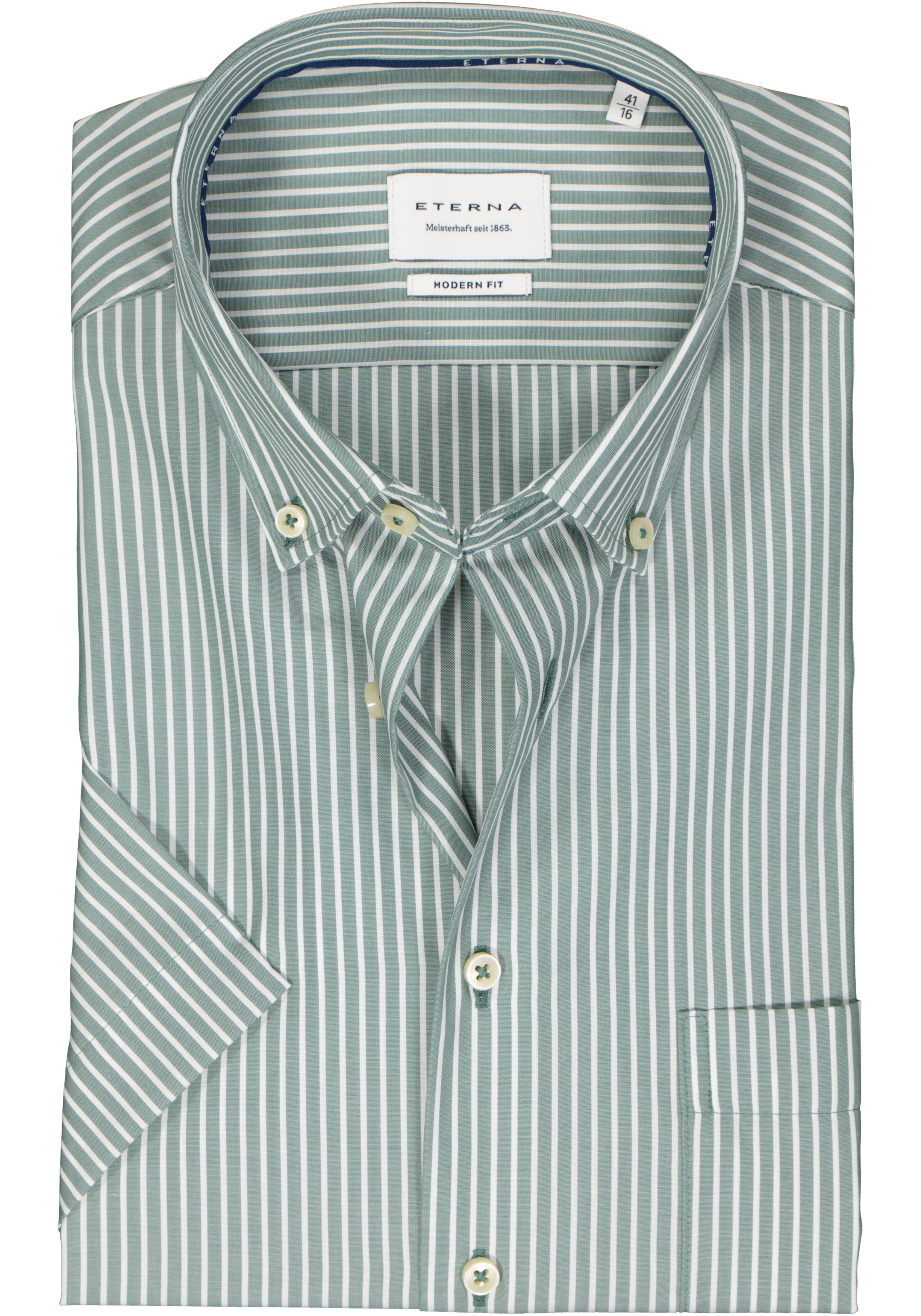 ETERNA modern fit overhemd korte mouw, popeline, groen gestreept