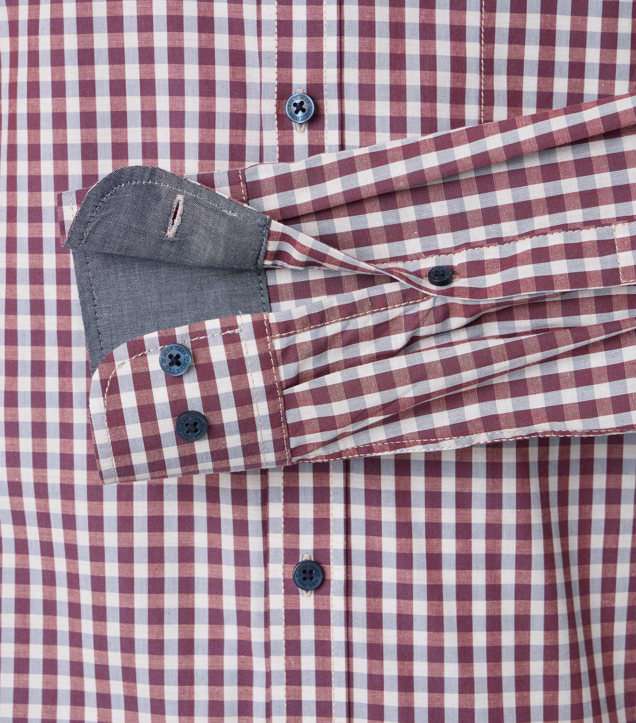 CASA MODA Sport casual fit overhemd, structuur, rood met wit en blauw geruit