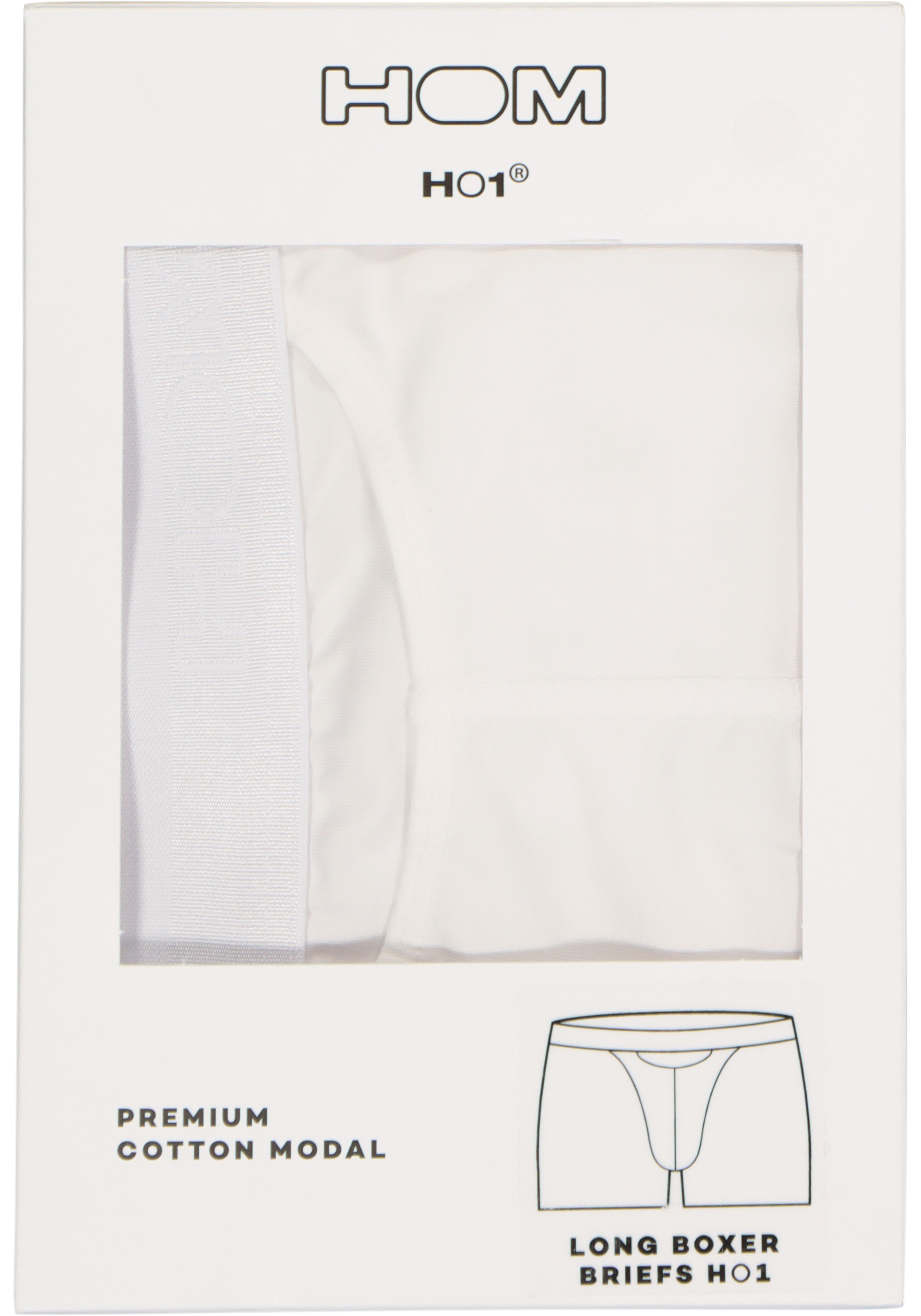 HOM HO1 long boxer briefs (1-pack), heren boxer lang met horizontale gulp, wit 