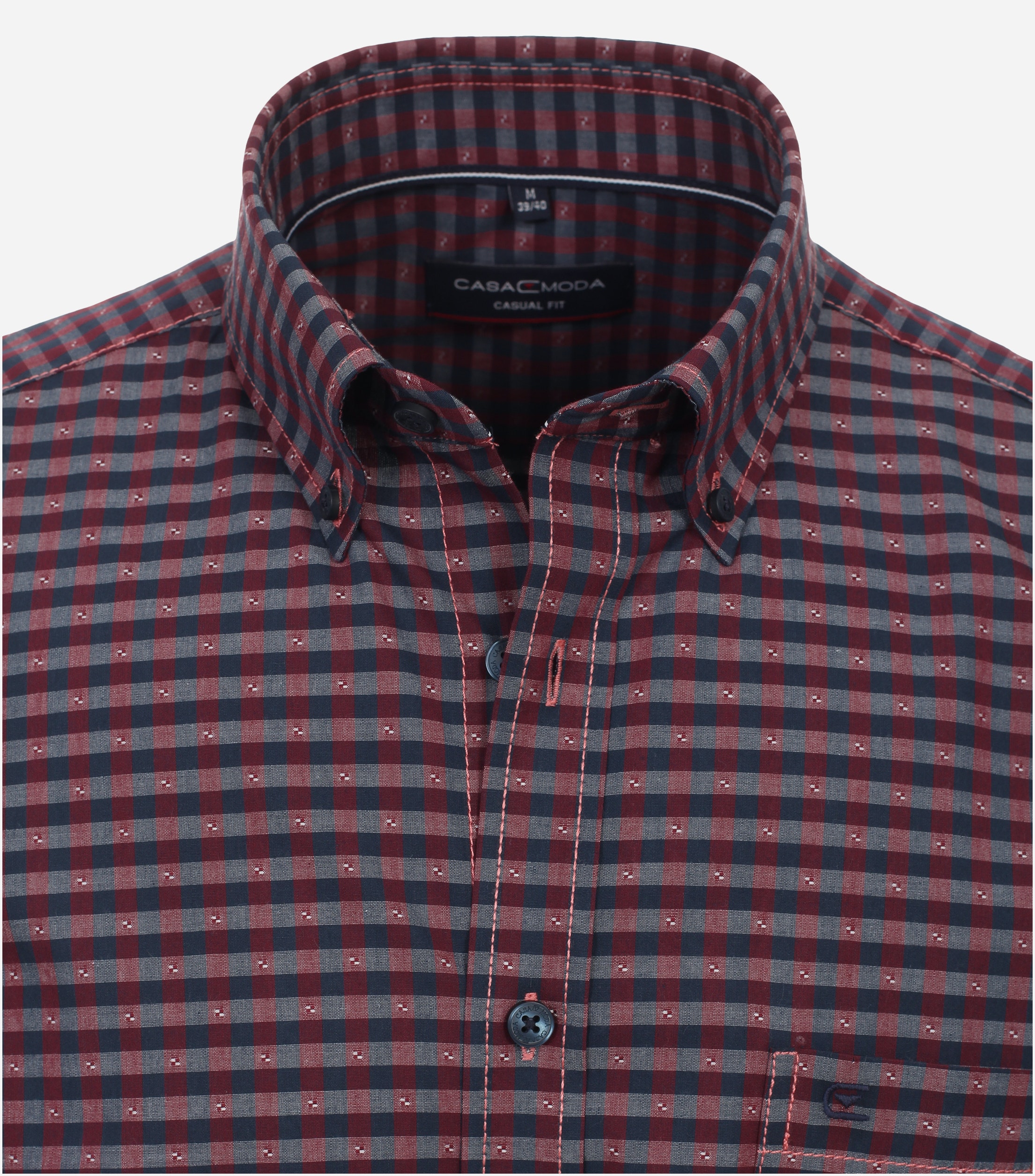 CASA MODA Sport casual fit overhemd, korte mouw, dobby, rood geruit