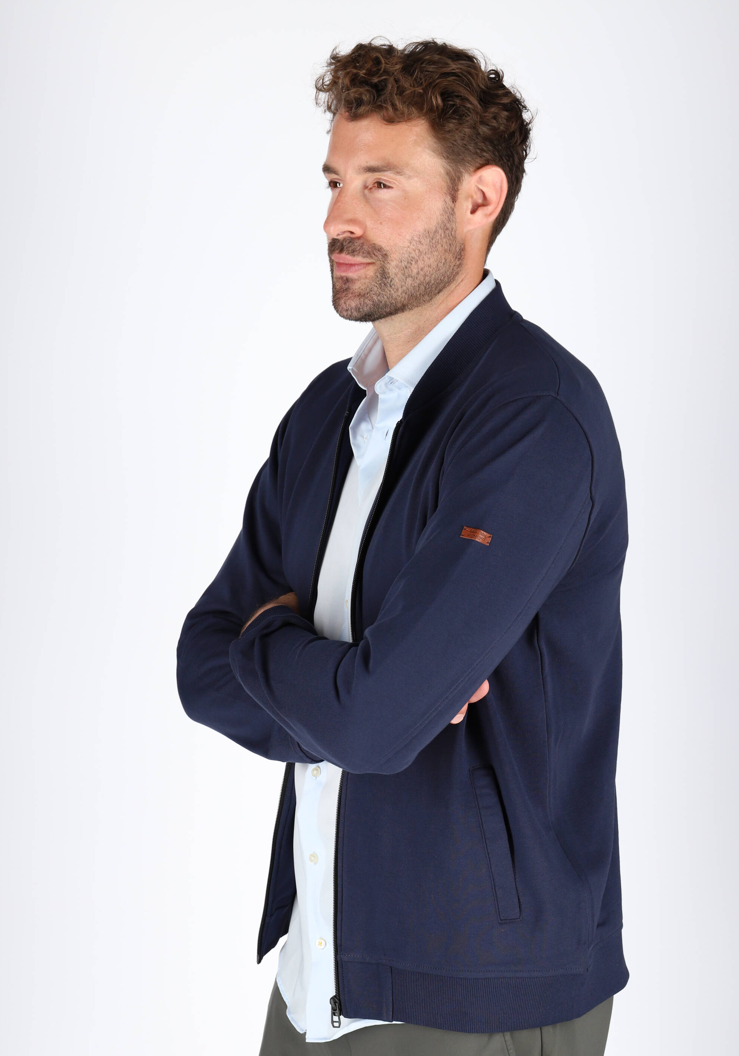 Redmond heren sweatvest katoenmengsel, opstaande kraag, blauw (middeldik)