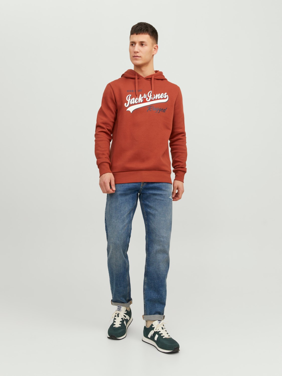 JACK & JONES Logo sweat hood regular fit, heren hoodie katoenmengsel met capuchon, warm oranje