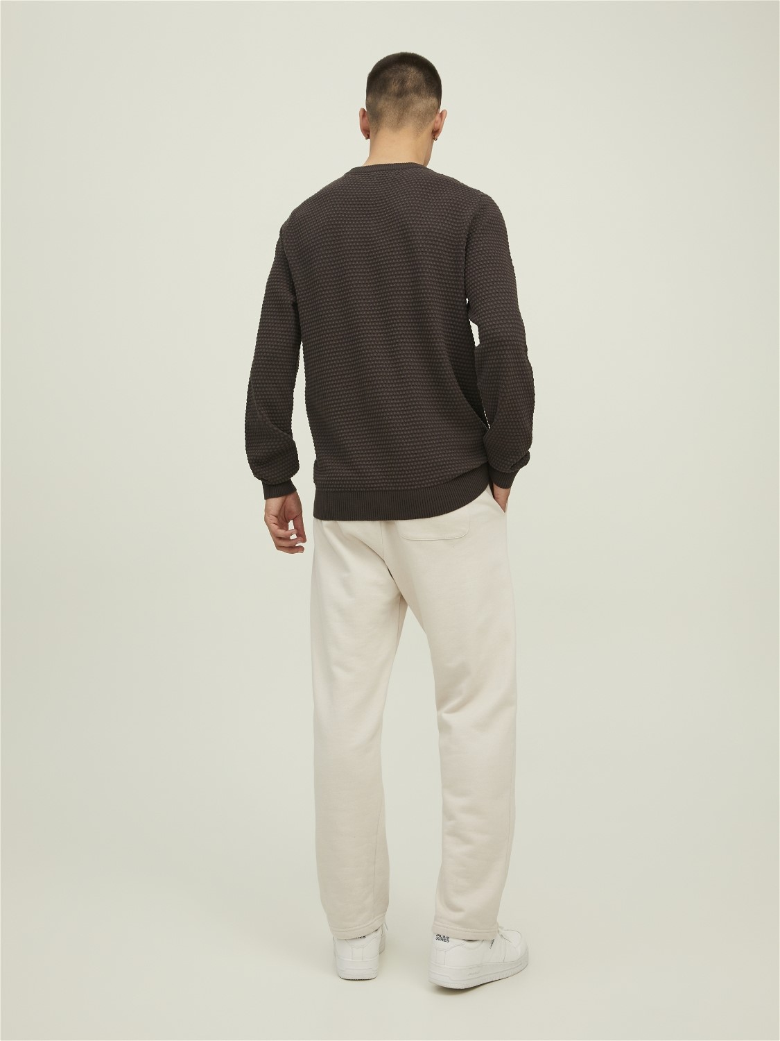 JACK & JONES Atlas knit crew neck slim fit, heren pullover katoen met O-hals, donkerbruin
