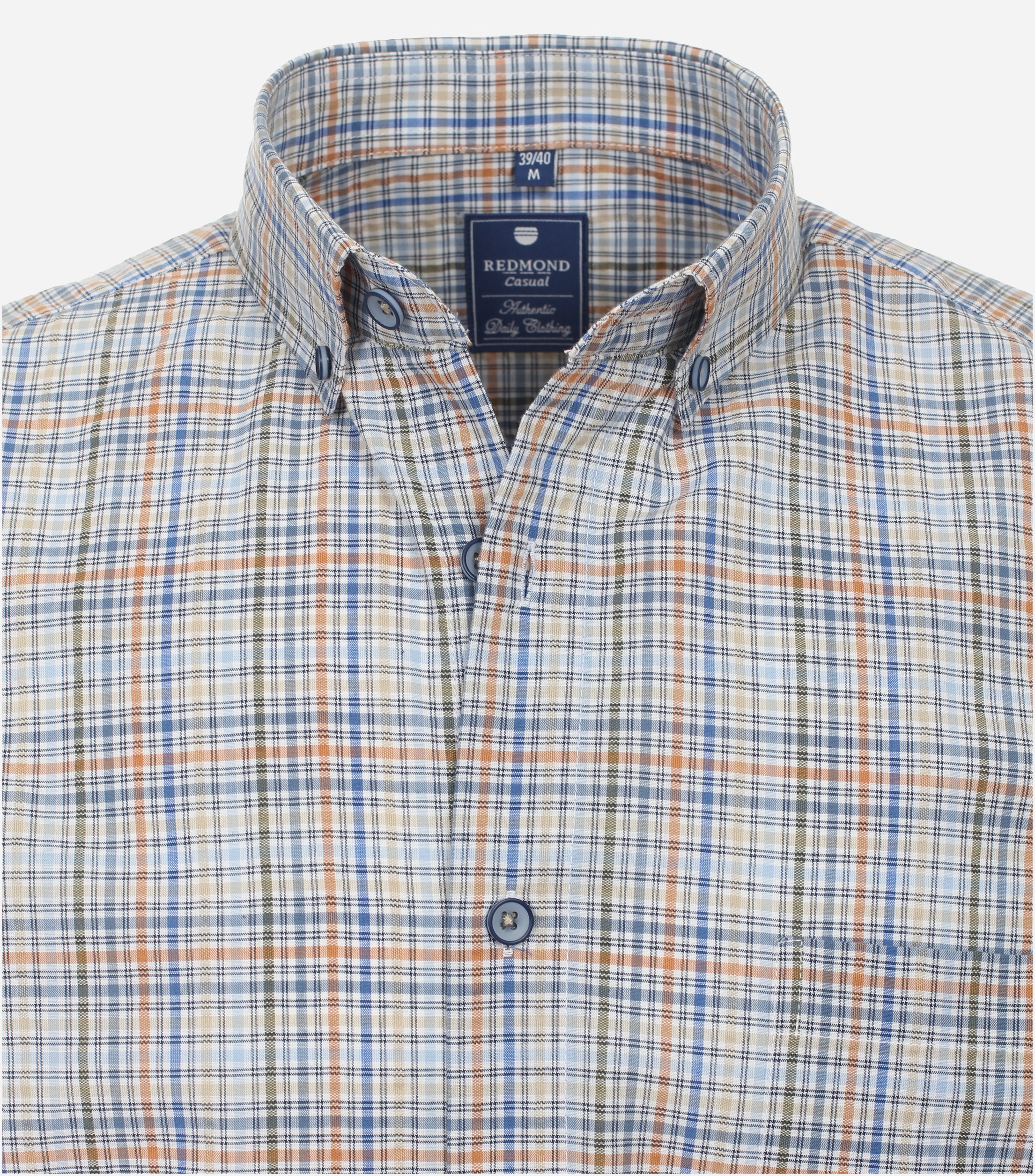 Redmond modern fit overhemd, korte mouw, popeline, beige geruit