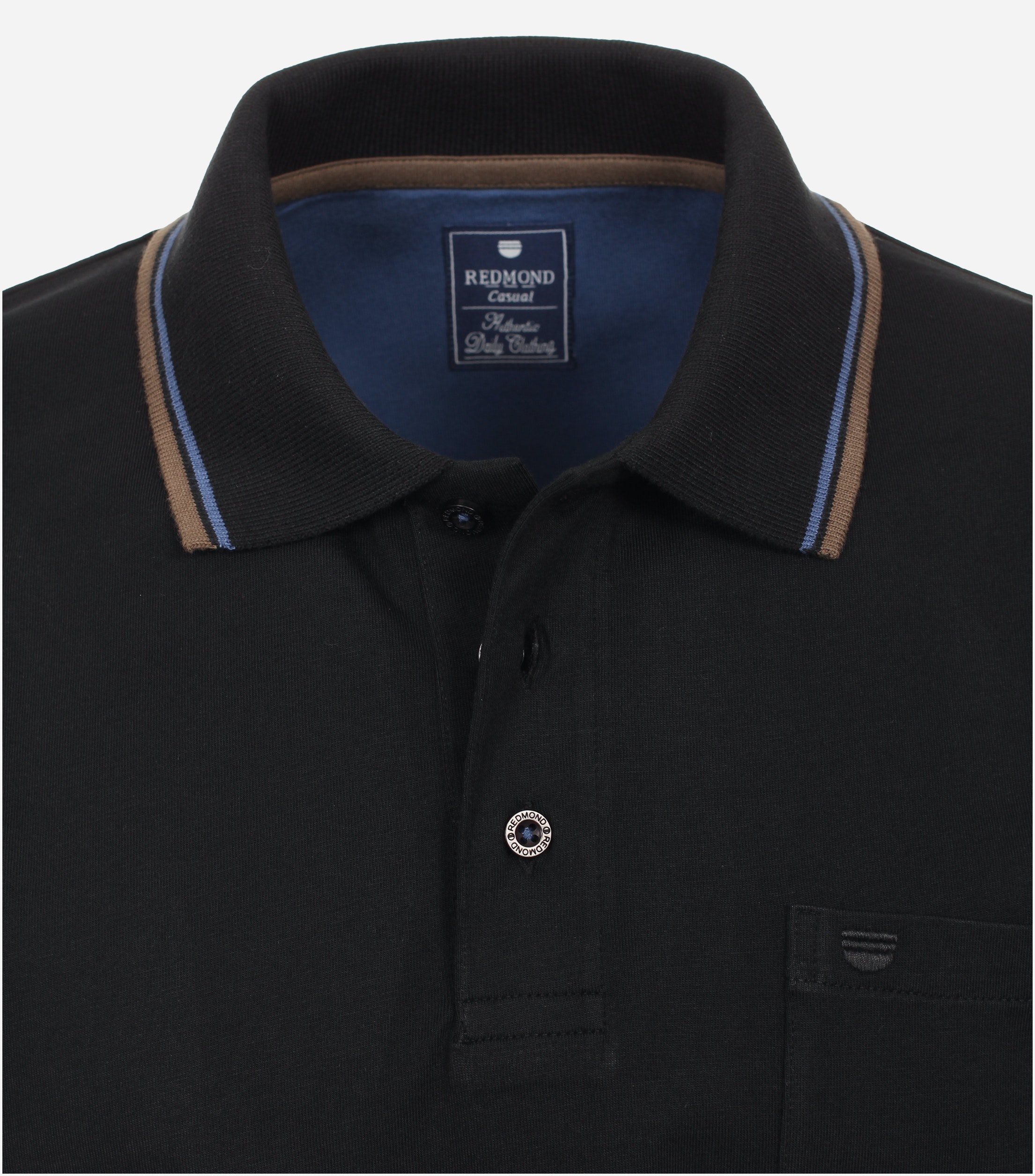 Redmond heren sweatshirt sweatstof, polo kraag, zwart dessin (middeldik)