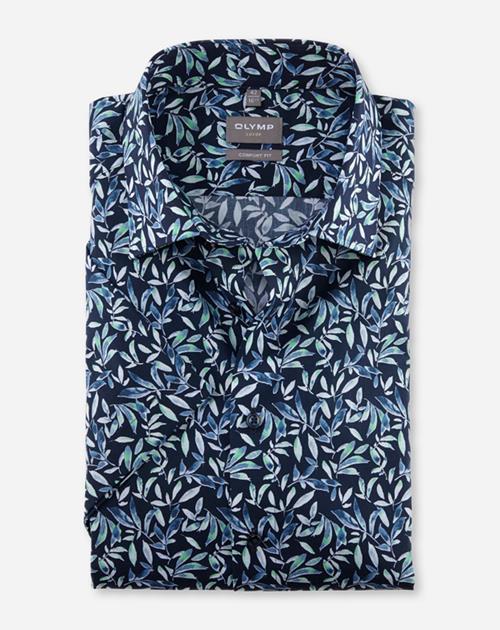 OLYMP Luxor comfort fit overhemd, korte mouw, popeline, lichtgroen dessin