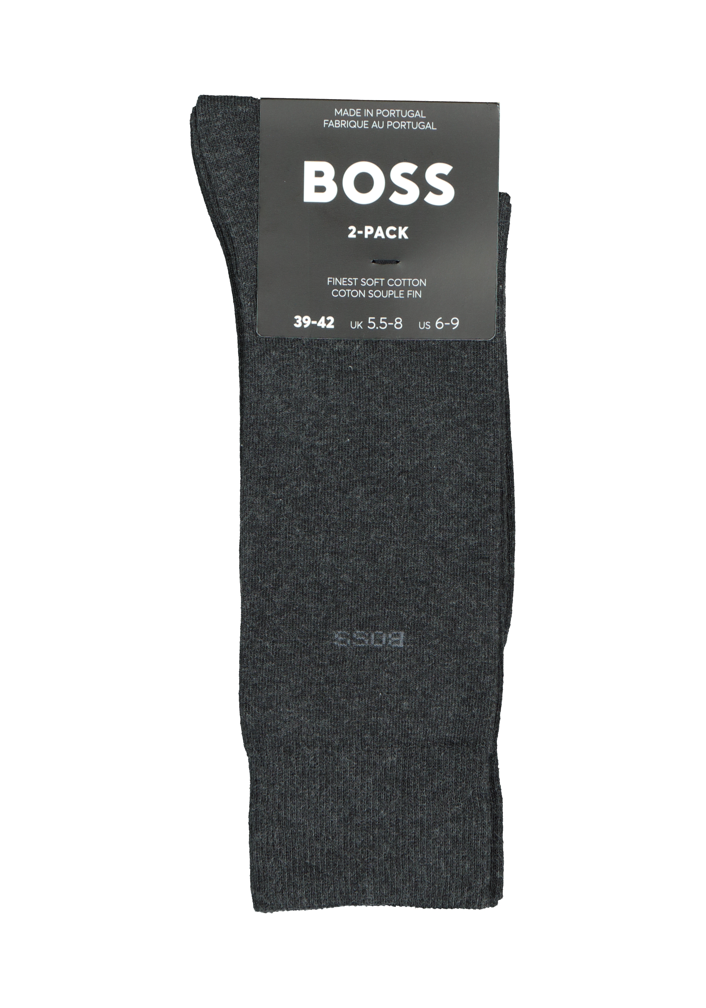 BOSS Cotton Uni (2-pack), herensokken katoen, antraciet grijs