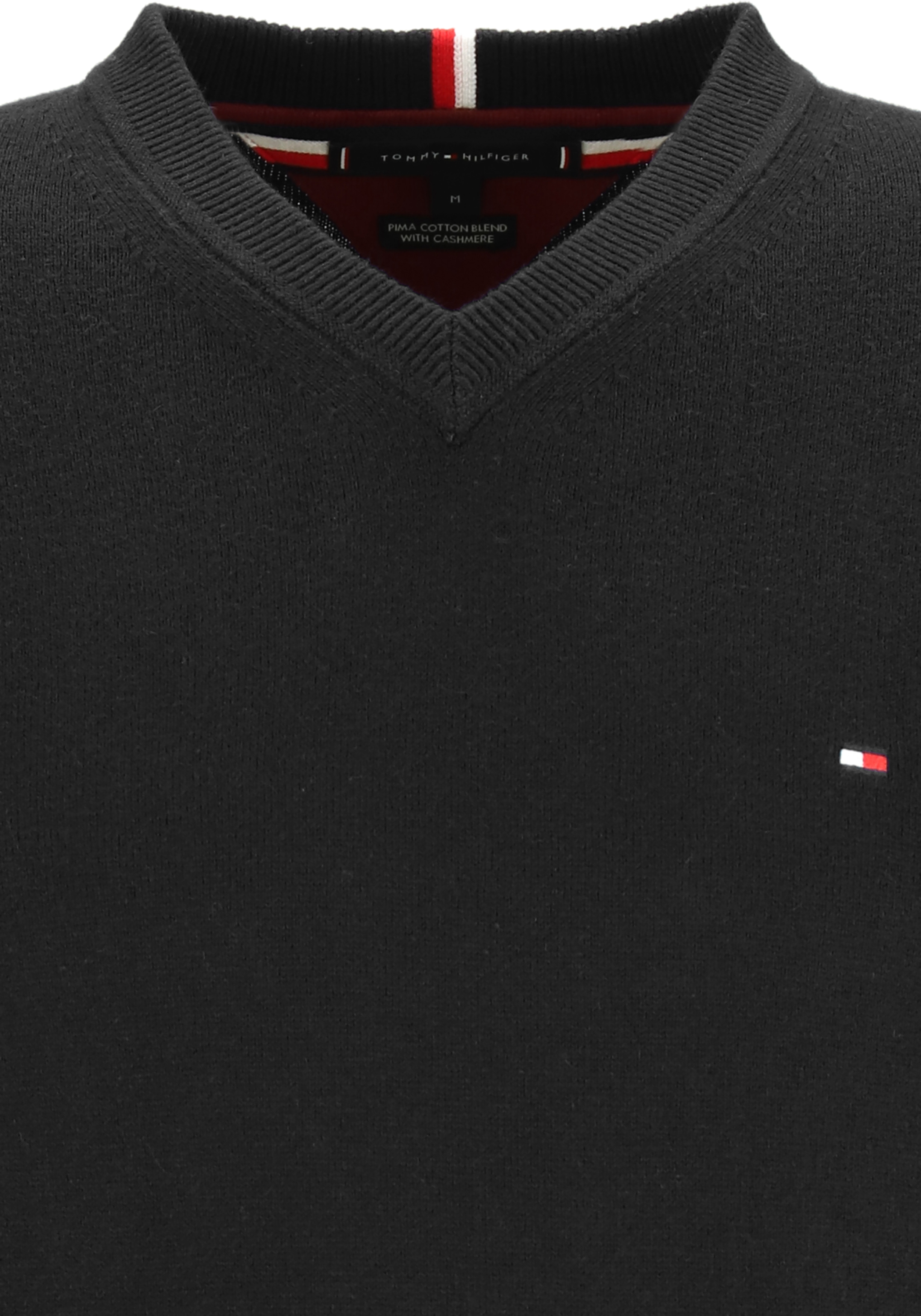 Tommy Hilfiger V-hals trui katoen met kasjmier, Pima Organic Cotton Cashmere, zwart (Black)