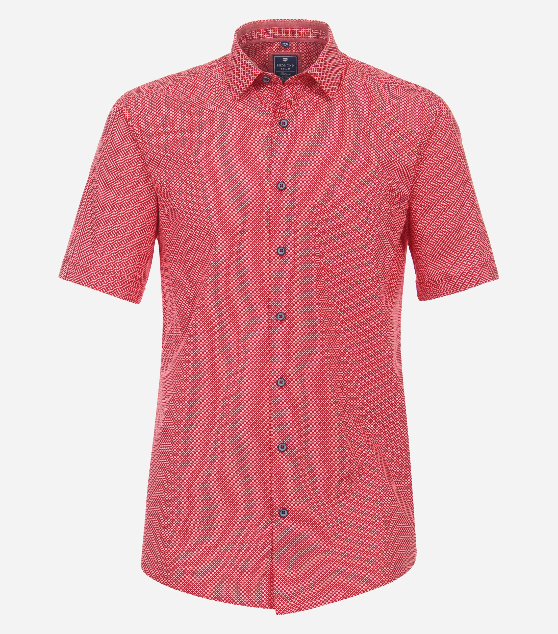 Redmond modern fit overhemd, korte mouw, popeline, rood met wit dessin