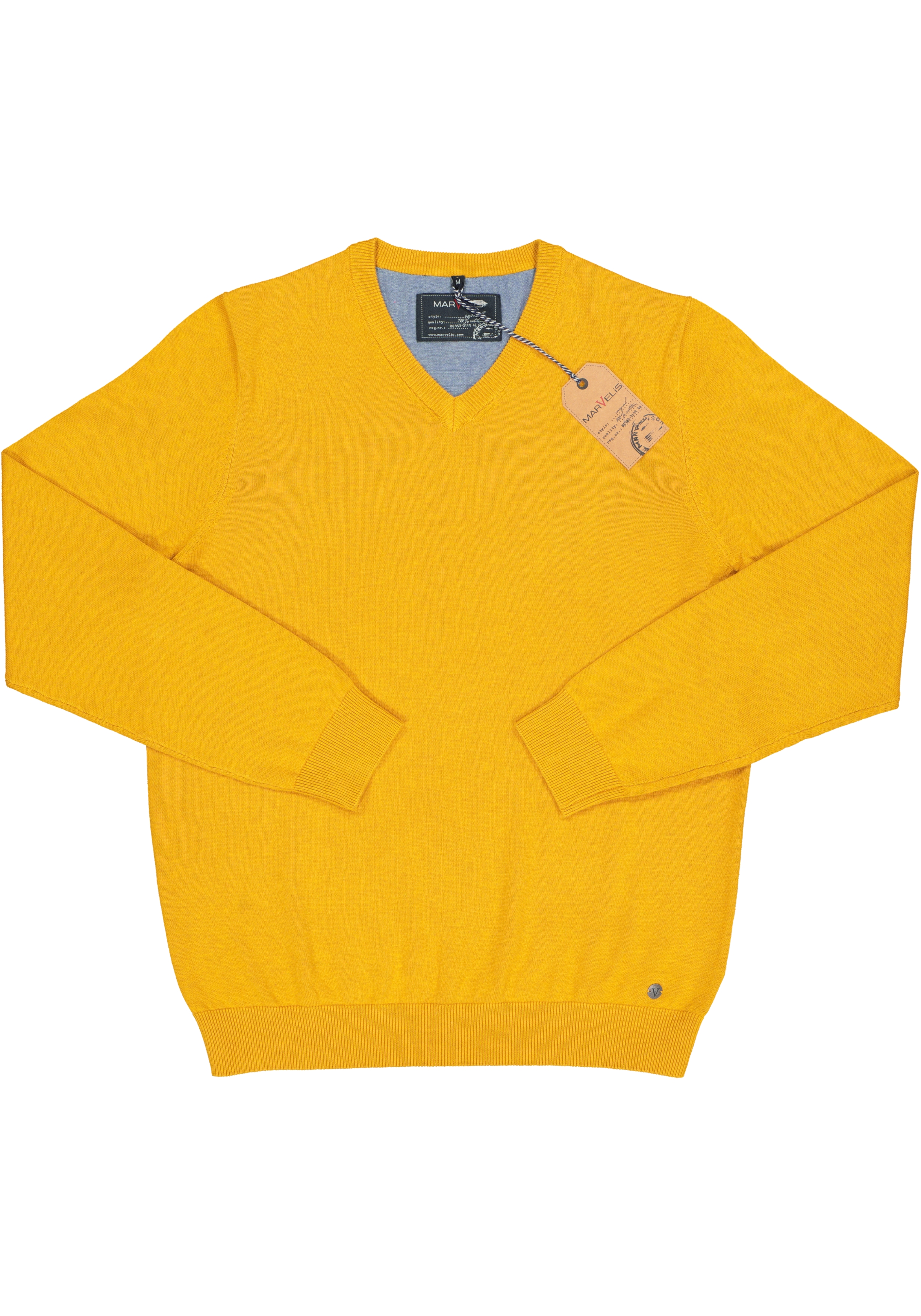 MARVELIS modern fit trui katoen, V-hals, okergeel