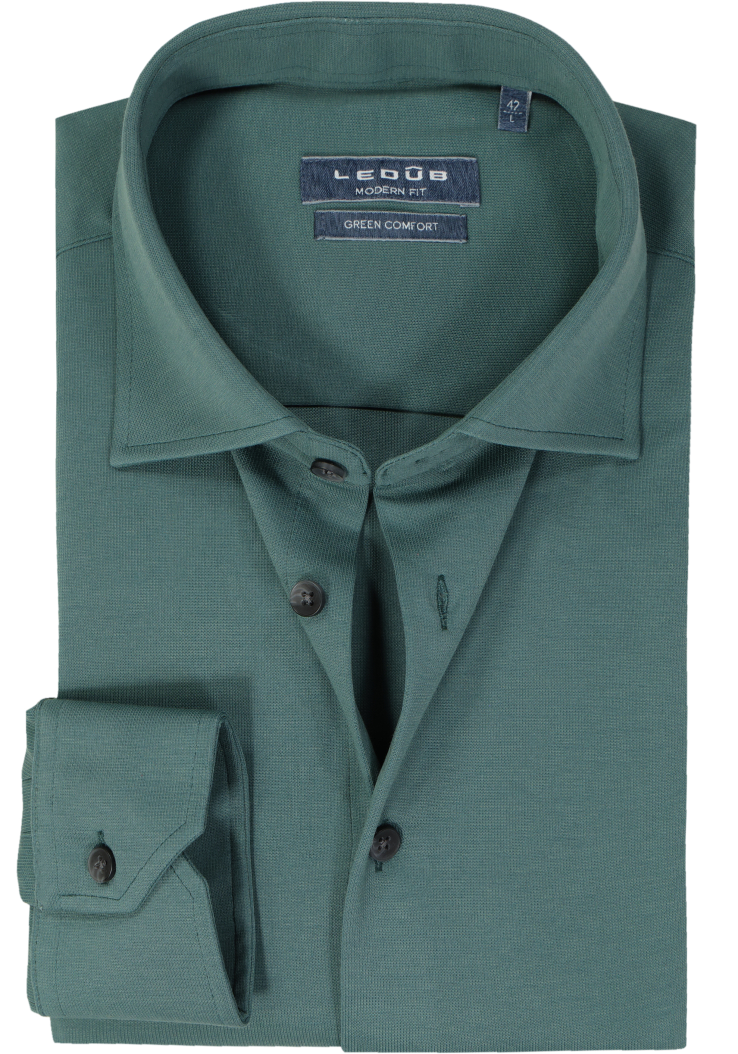 Ledub modern fit overhemd, jersey, middengroen