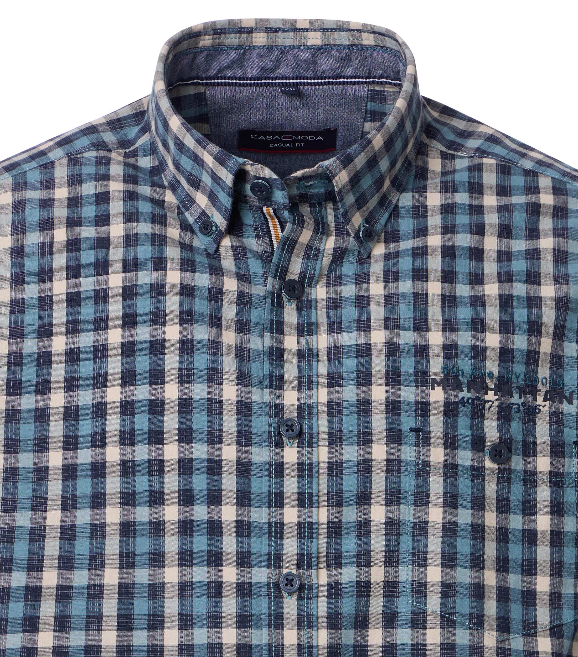 CASA MODA Sport casual fit overhemd, popeline, blauw met petrol en beige geruit