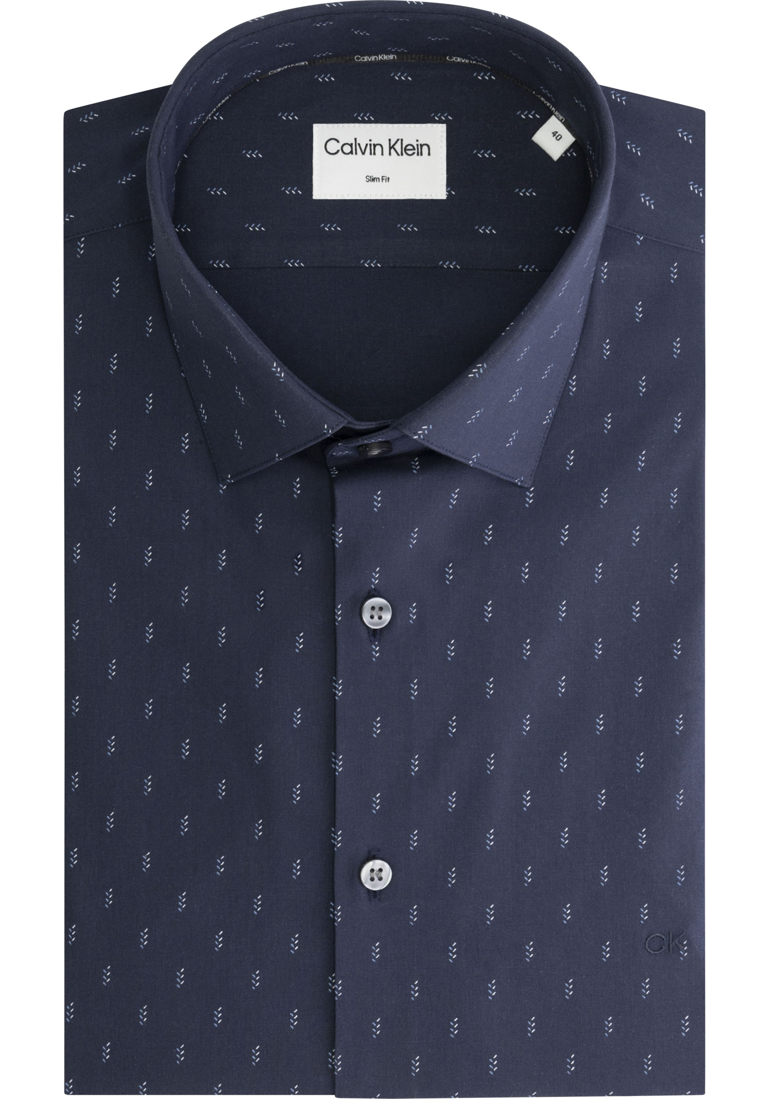 Calvin Klein slim fit overhemd, Poplin Leaf Print Slim Shirt, lichtblauw dessin