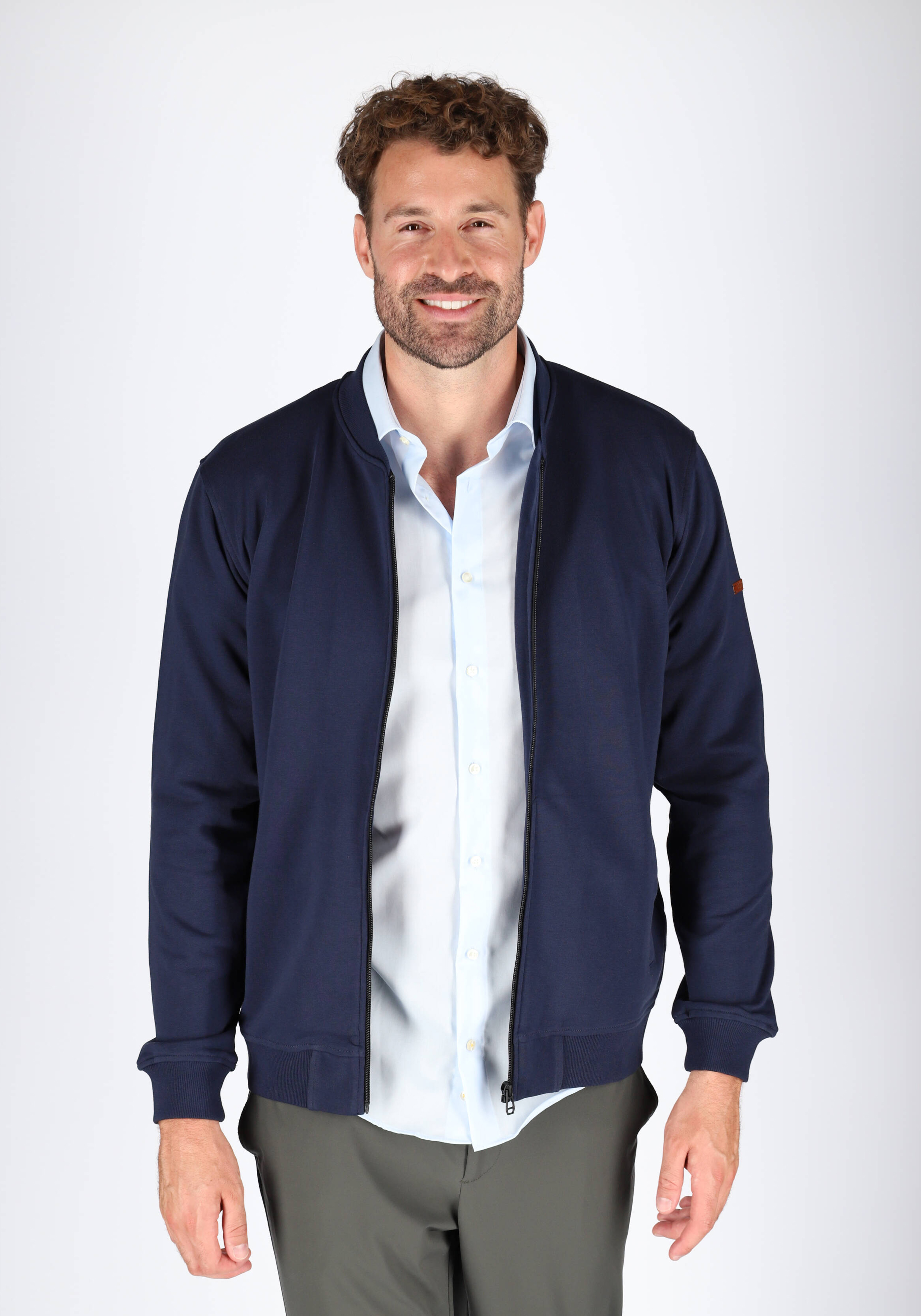 Redmond heren sweatvest katoenmengsel, opstaande kraag, blauw (middeldik)