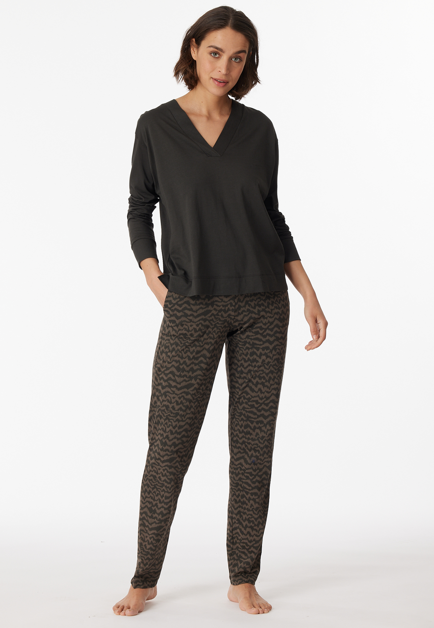 SCHIESSER Modern Nightwear pyjamaset, dames pyjama lang modal oversized V-hals antraciet