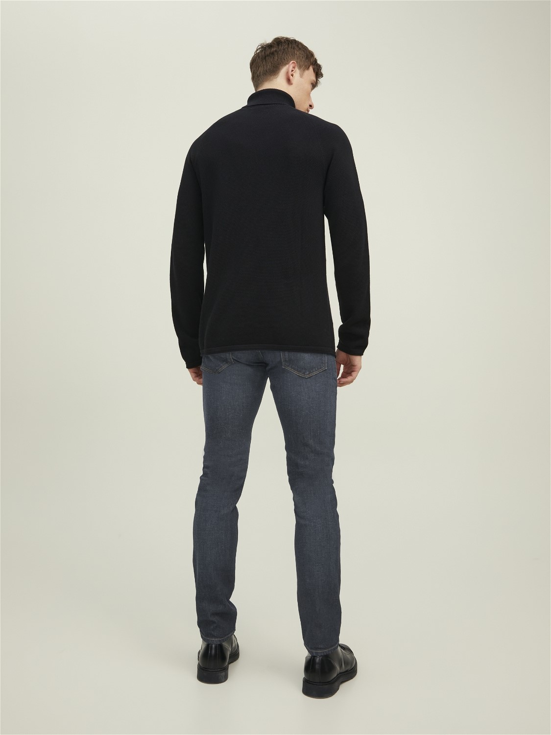 JACK & JONES Hill knit roll neck slim fit, heren pullover katoen met col, zwart