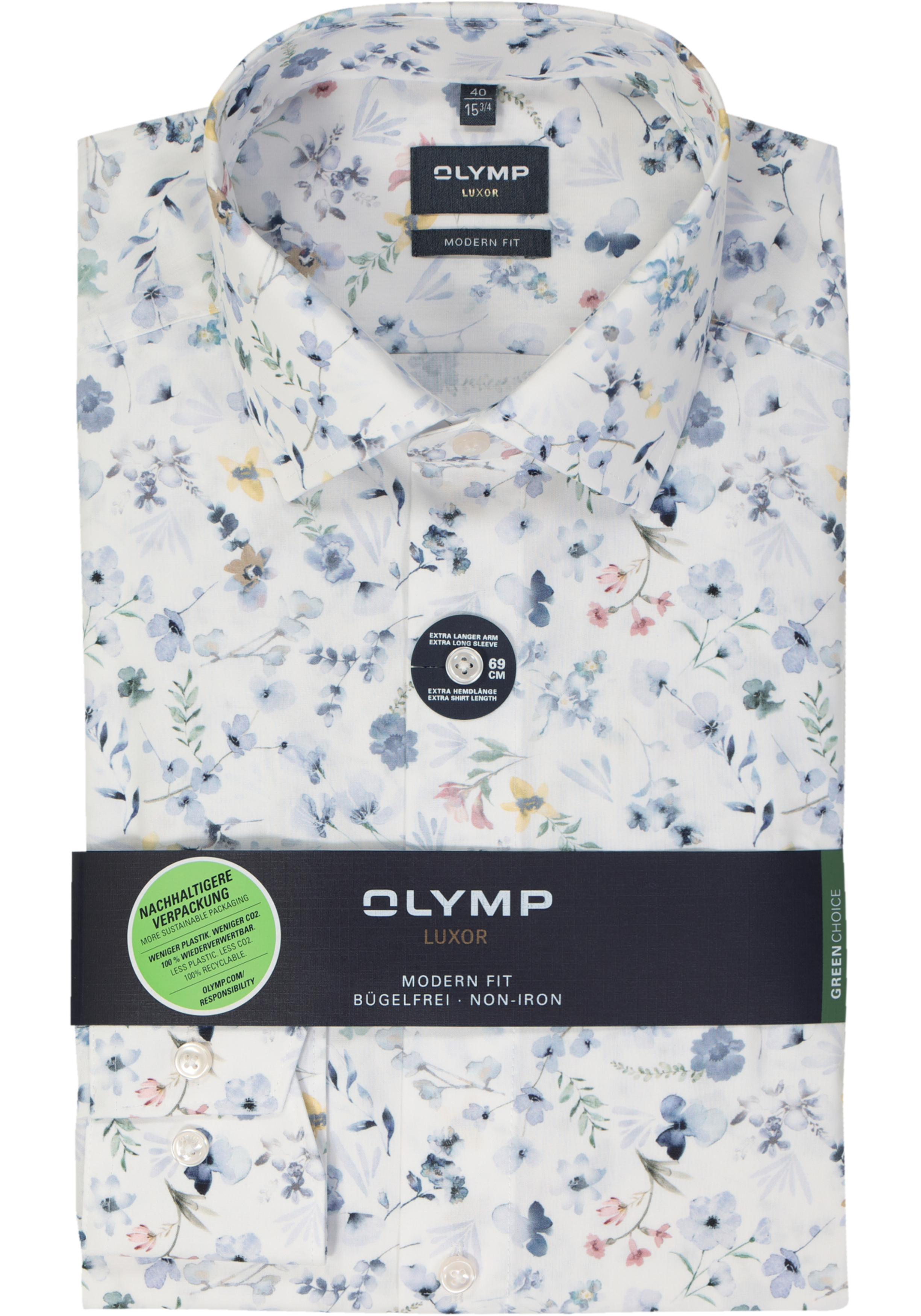 OLYMP modern fit overhemd, mouwlengte 7, popeline, wit dessin