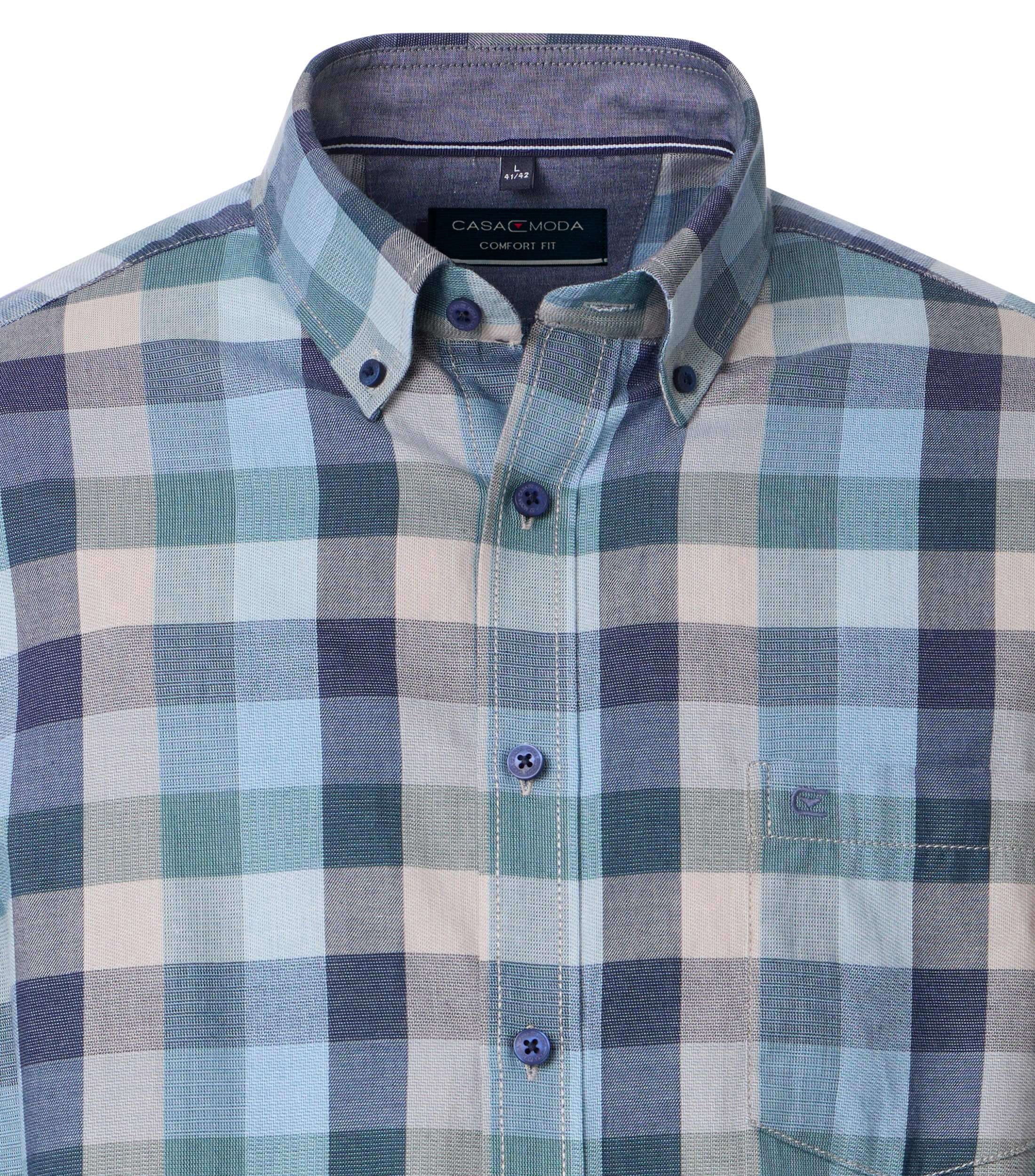 CASA MODA Sport casual fit overhemd, twill, blauw met groen en beige geruit
