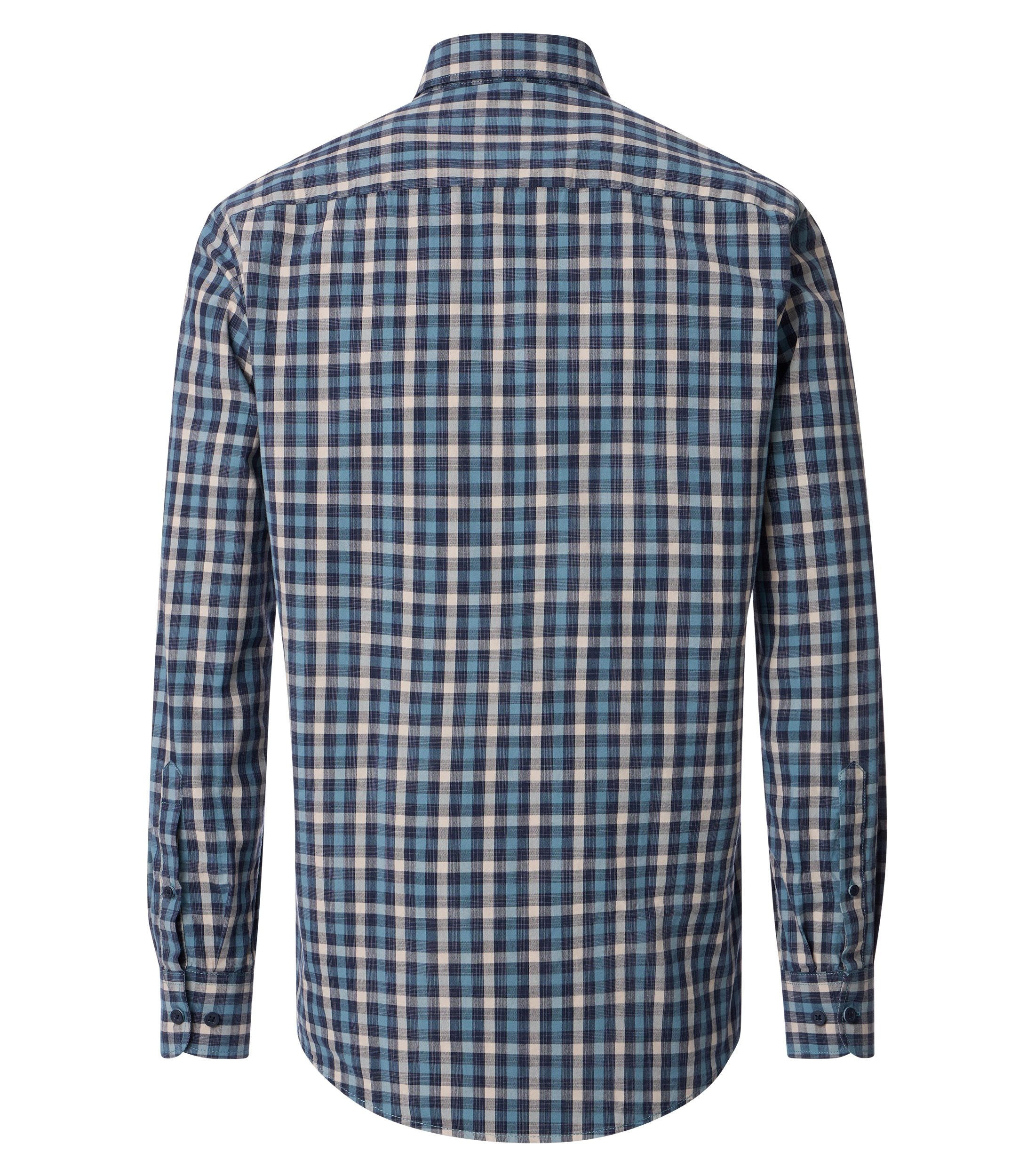 CASA MODA Sport casual fit overhemd, popeline, blauw met petrol en beige geruit