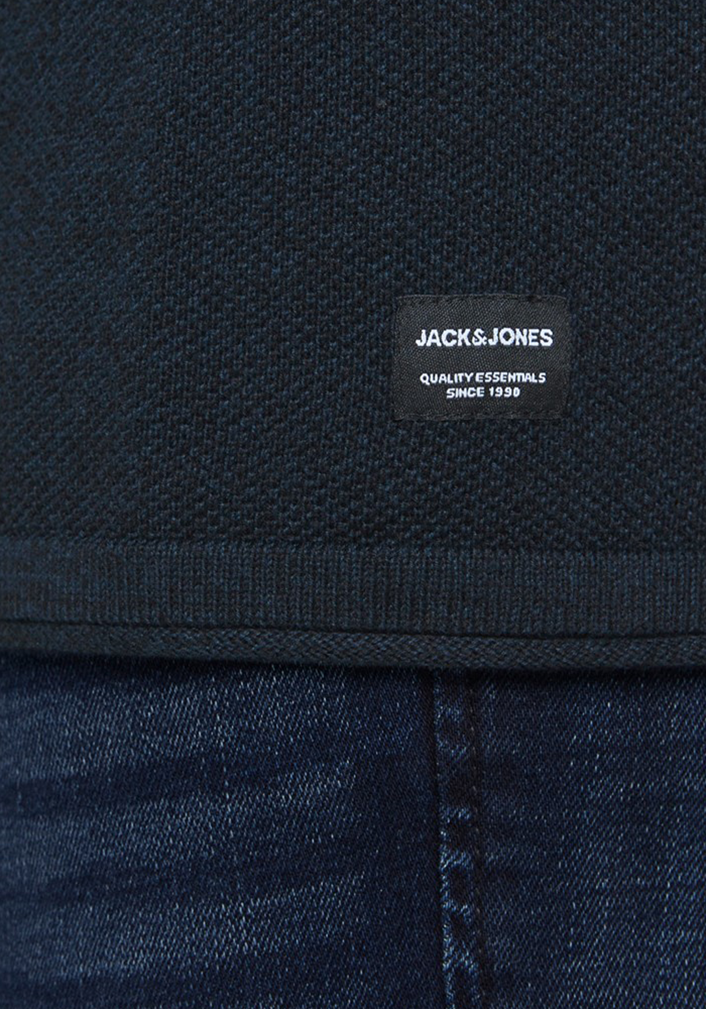 JACK & JONES slim fit trui katoen, O-hals, donkerblauw