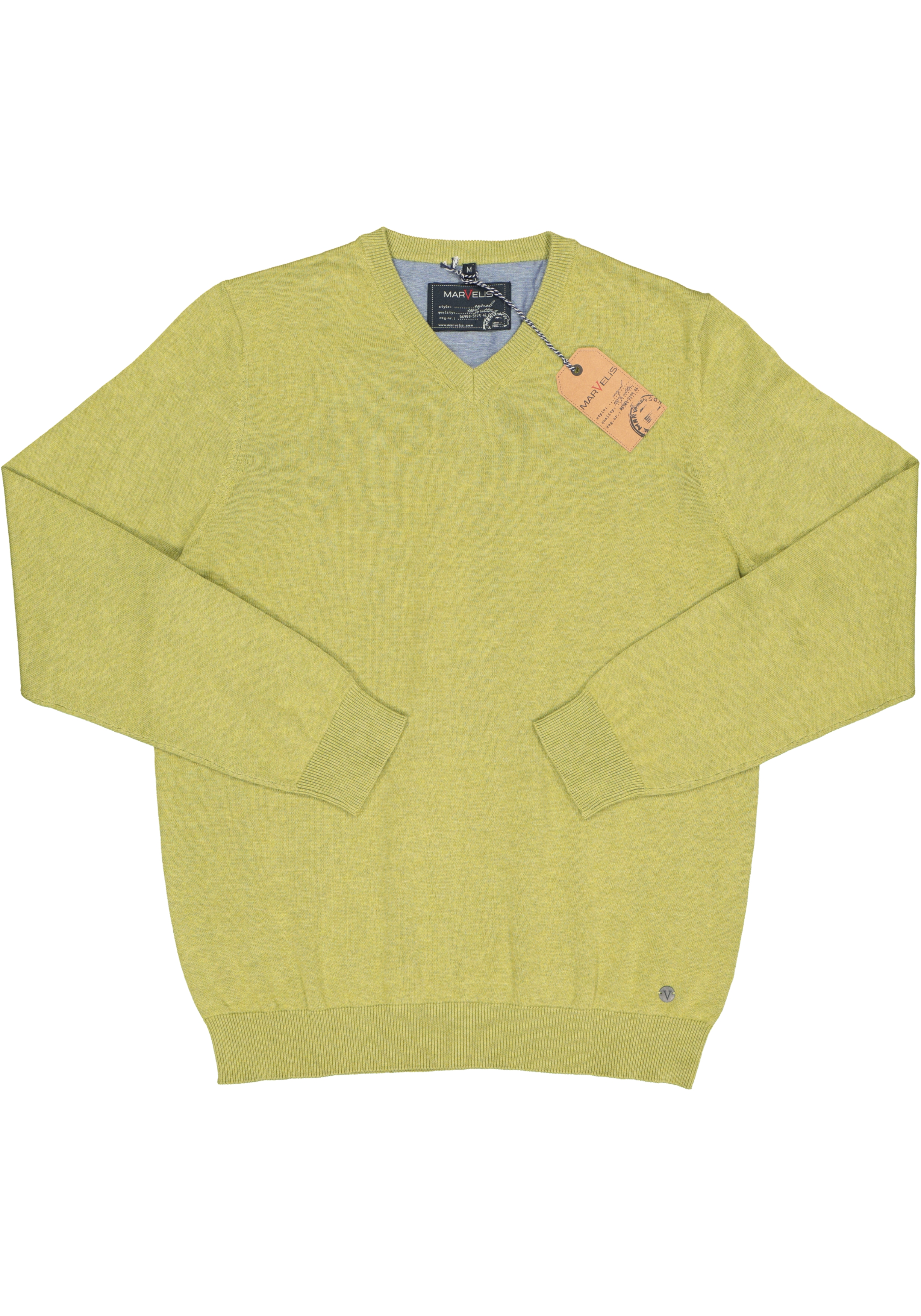 MARVELIS modern fit trui katoen, V-hals, lime groen