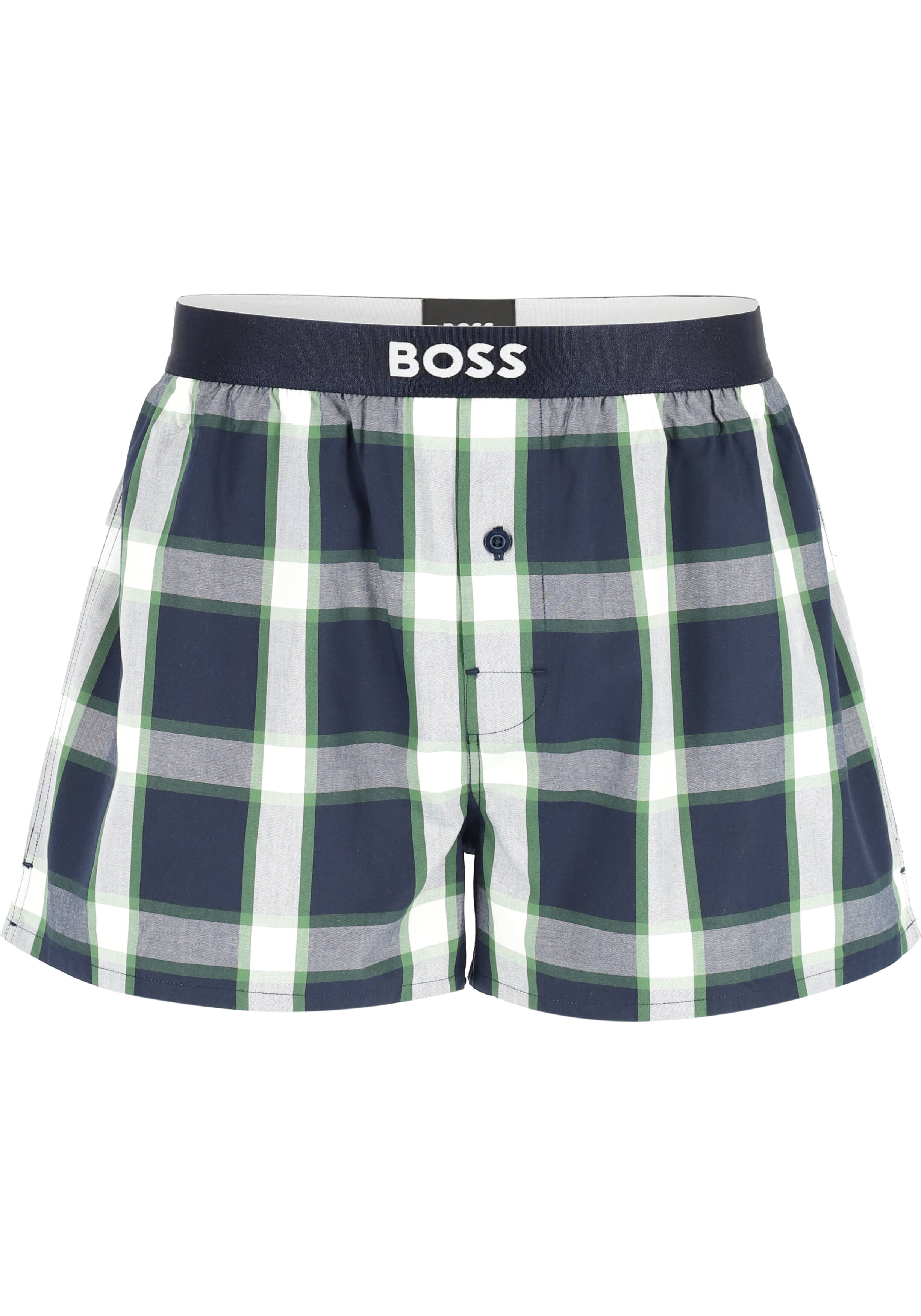 HUGO BOSS boxershorts woven (2-pack), heren boxers wijd model, blauw en blauw met groen geruit