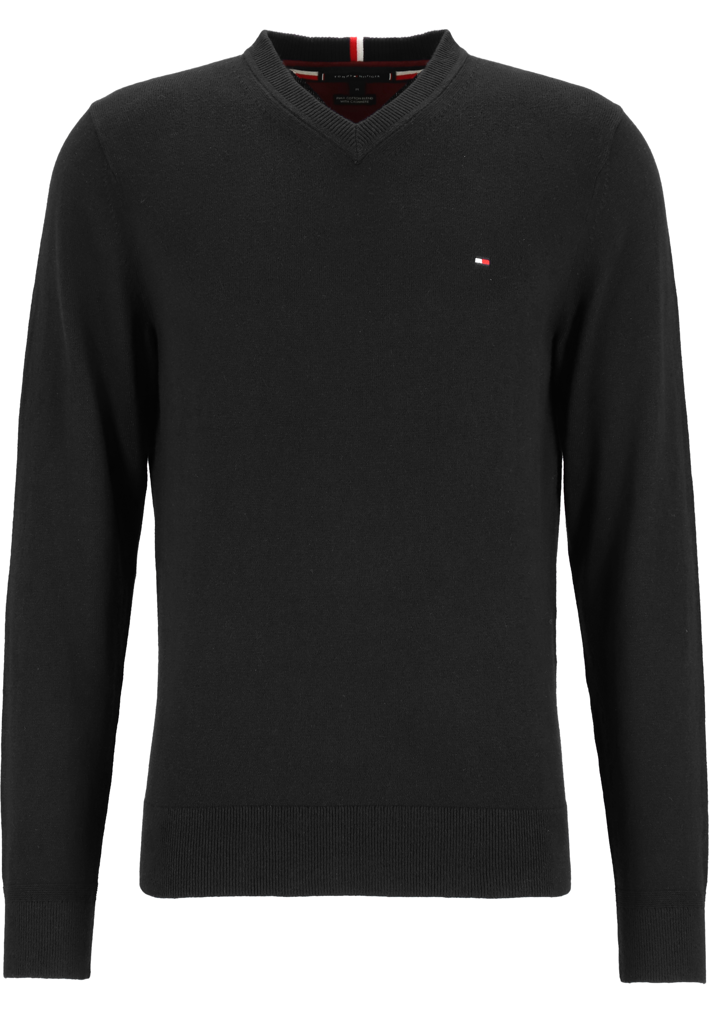 Tommy Hilfiger V-hals trui katoen met kasjmier, Pima Organic Cotton Cashmere, zwart (Black)