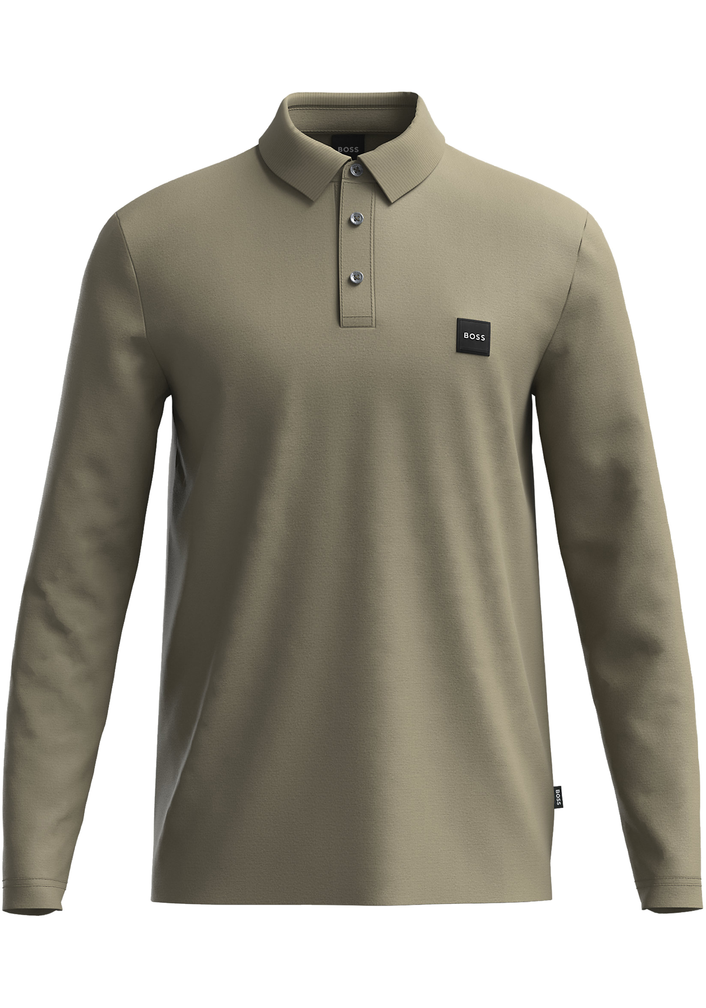 BOSS Pado regular fit polo lange mouw, jersey, olijfgroen