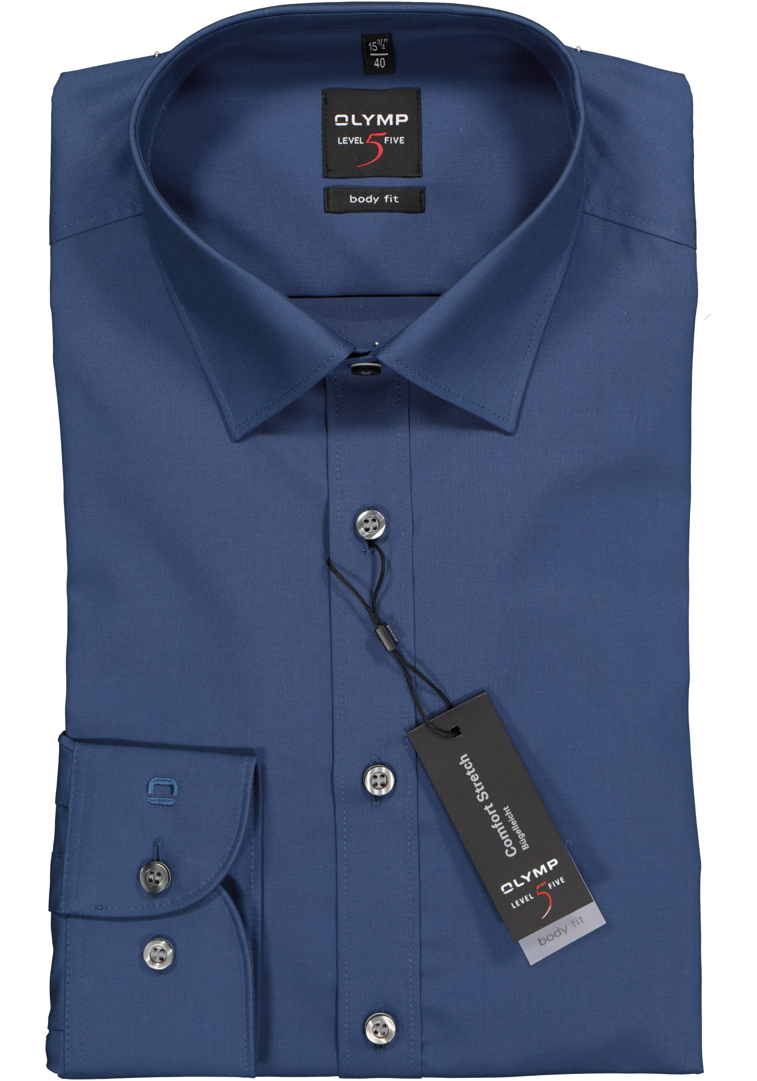 OLYMP Level 5 body fit overhemd, rook blauw