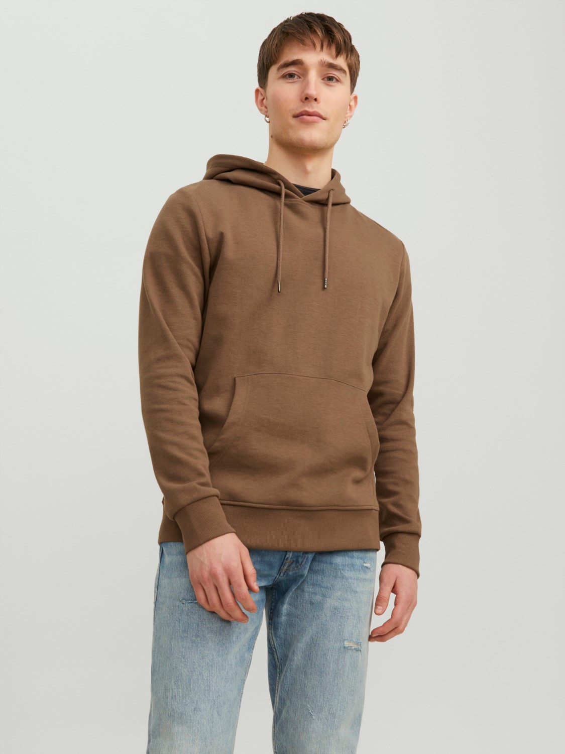 JACK & JONES Basic sweat hood regular fit, heren hoodie katoenmengsel met capuchon, camel bruin