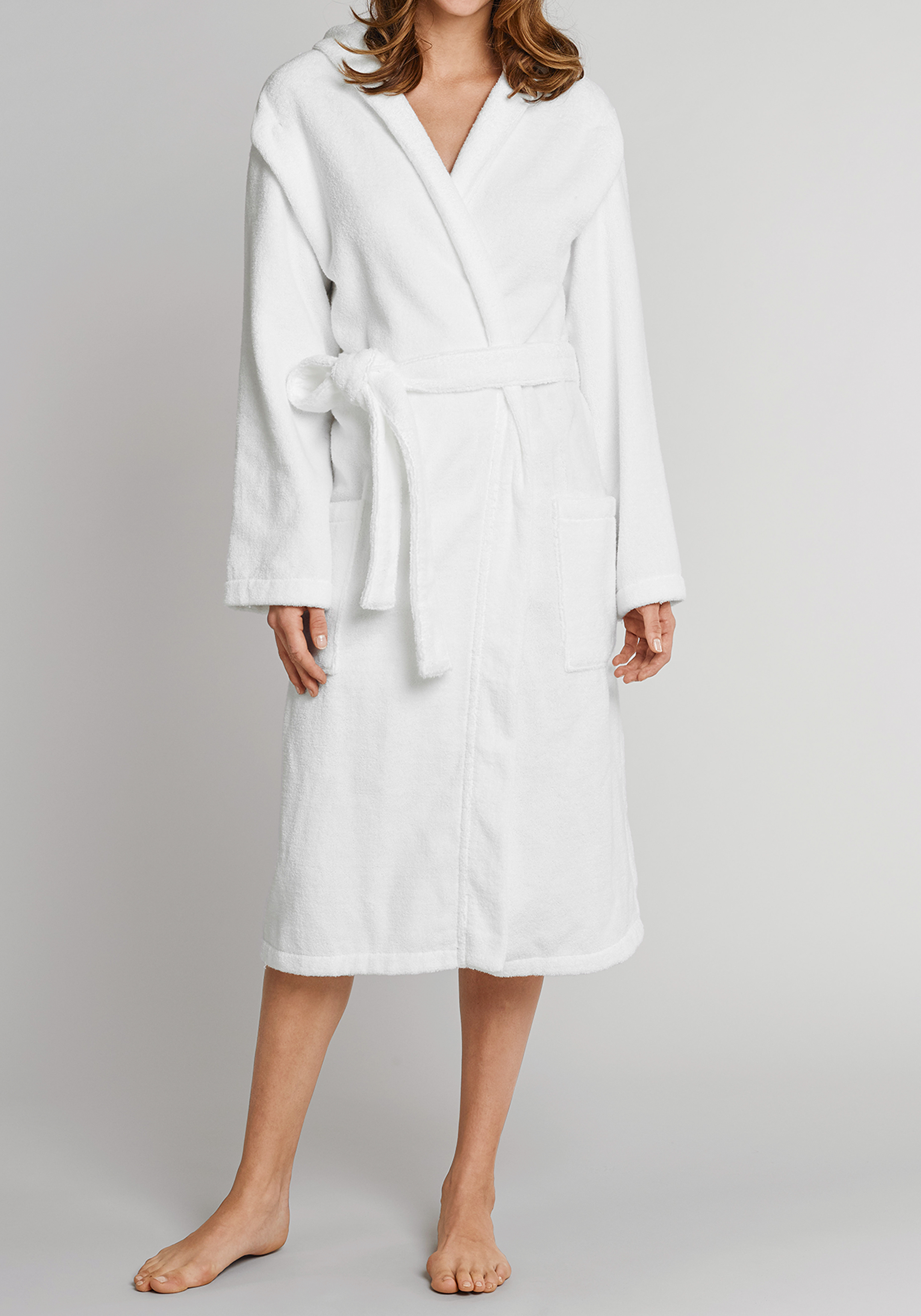 SCHIESSER dames badjas, dik badstof, capuchon, wit