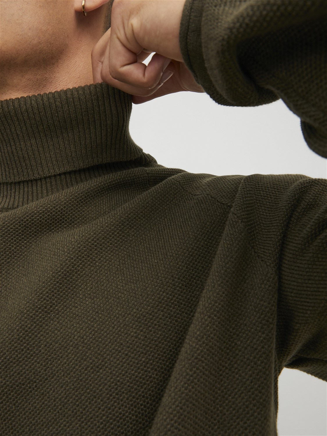 JACK & JONES Hill knit roll neck slim fit, heren pullover katoen met col, groen melange